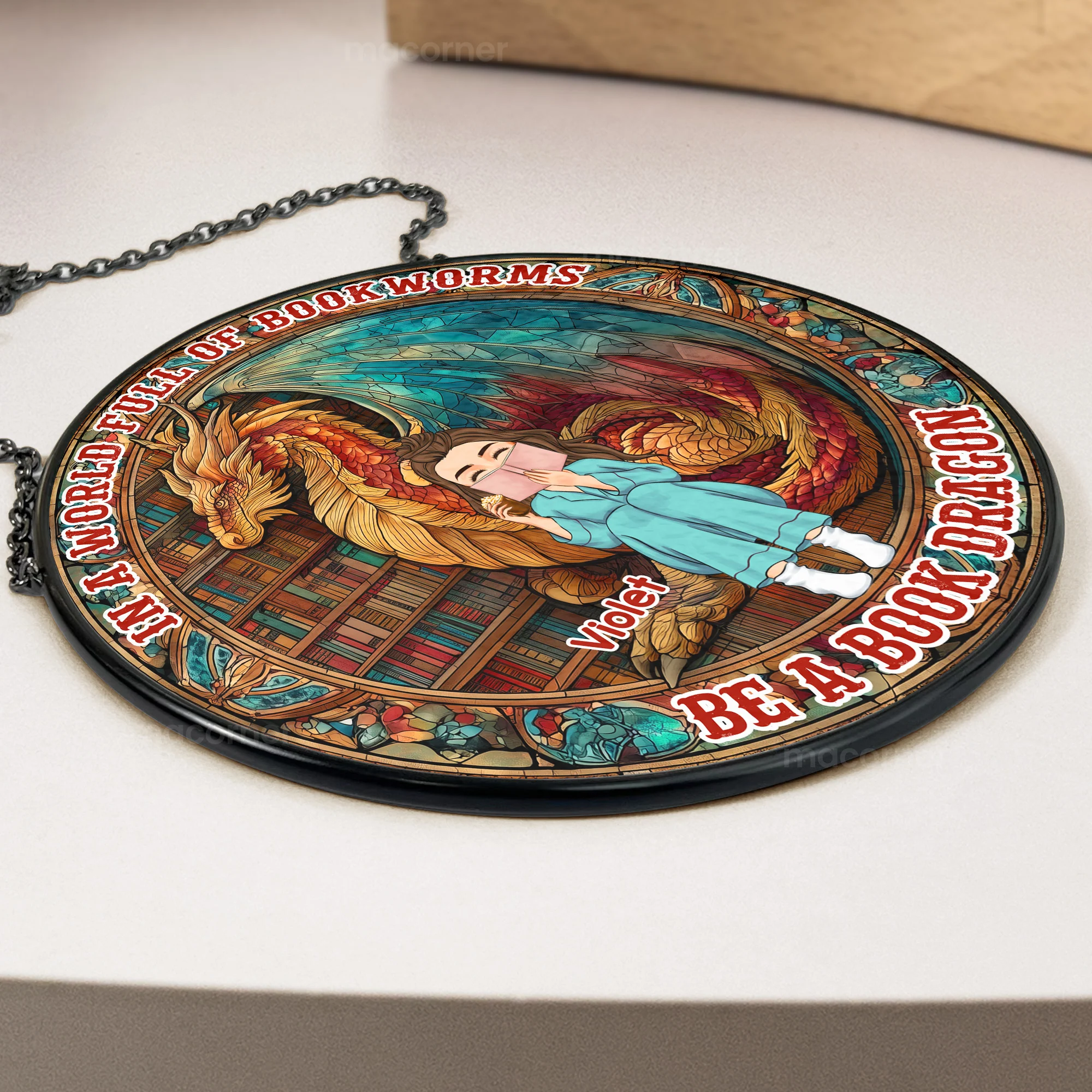 Be A Book Dragon - Personalized Stained Glass Window Hanging Suncatcher - Image 3
