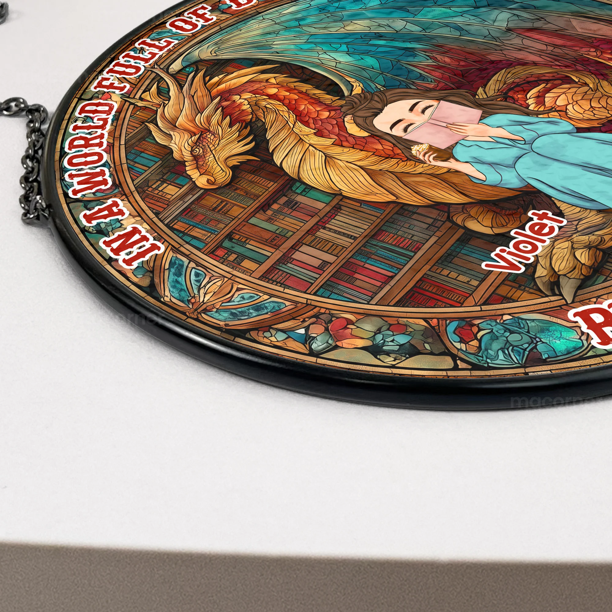 Be A Book Dragon - Personalized Stained Glass Window Hanging Suncatcher - Image 4