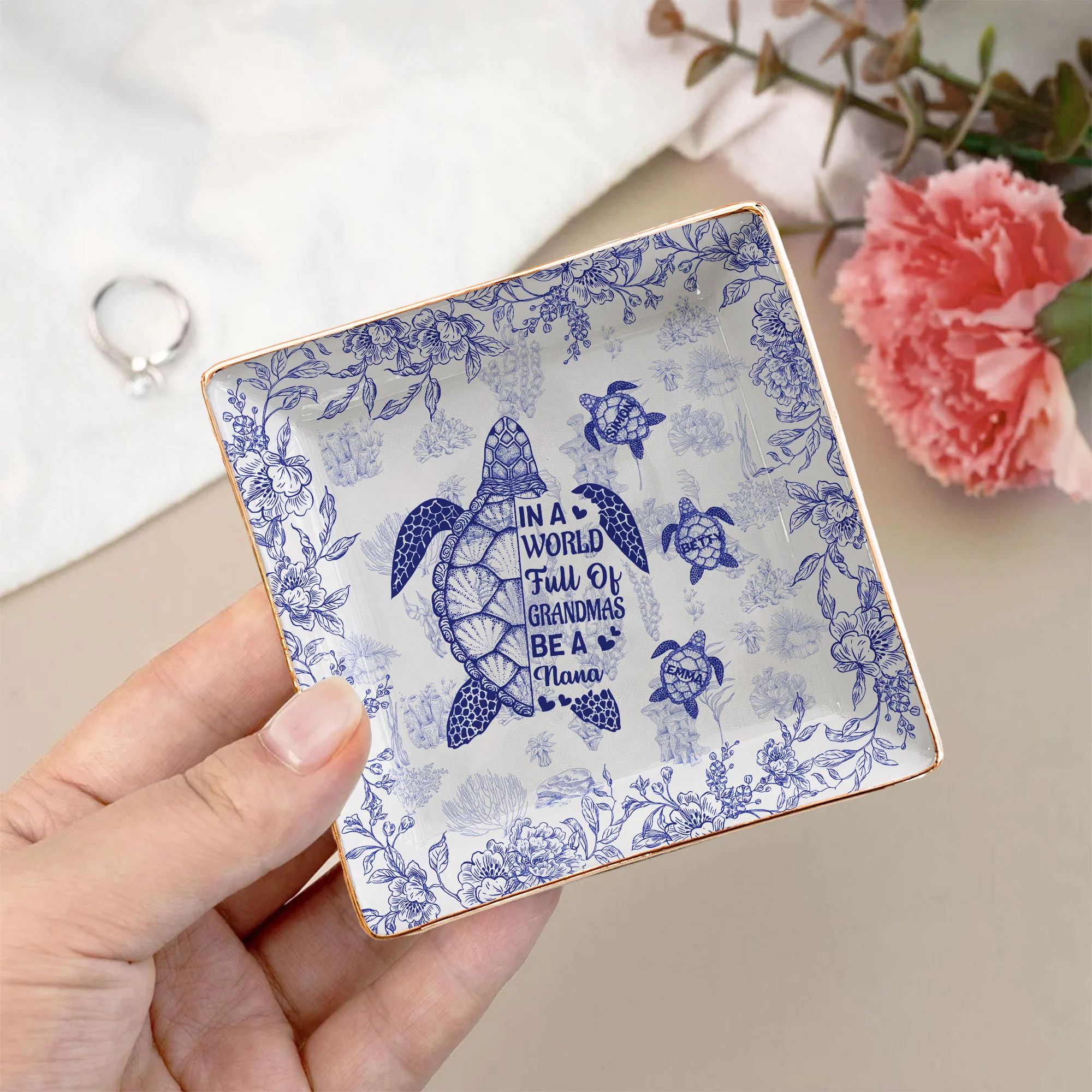 Be A Nana Turle Version Toile De Jouy - Personalized Jewelry Dish - Image 3