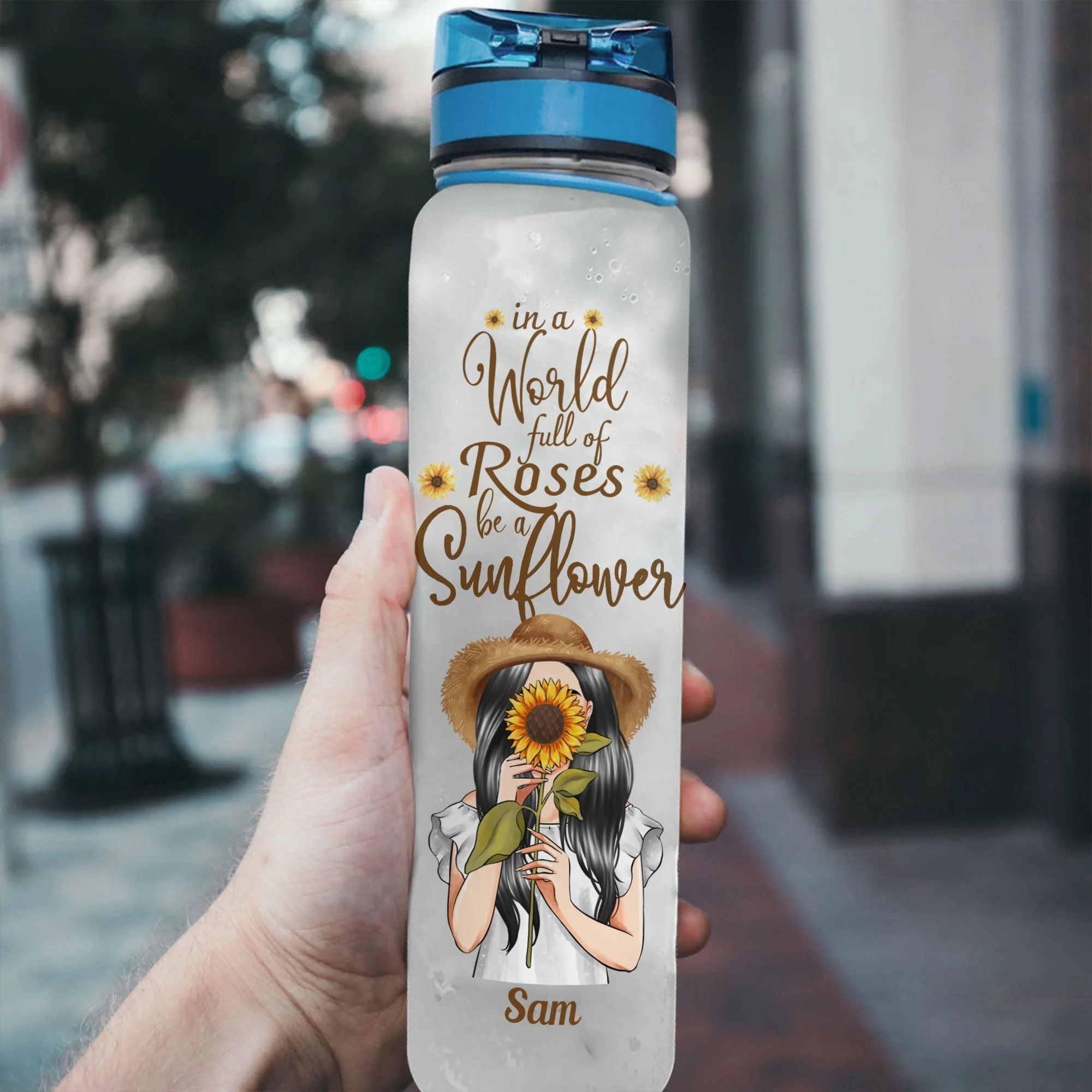 Be A Sunflower Cause You Are Awesome - Personalized Water Tracker Bottle - Image 3