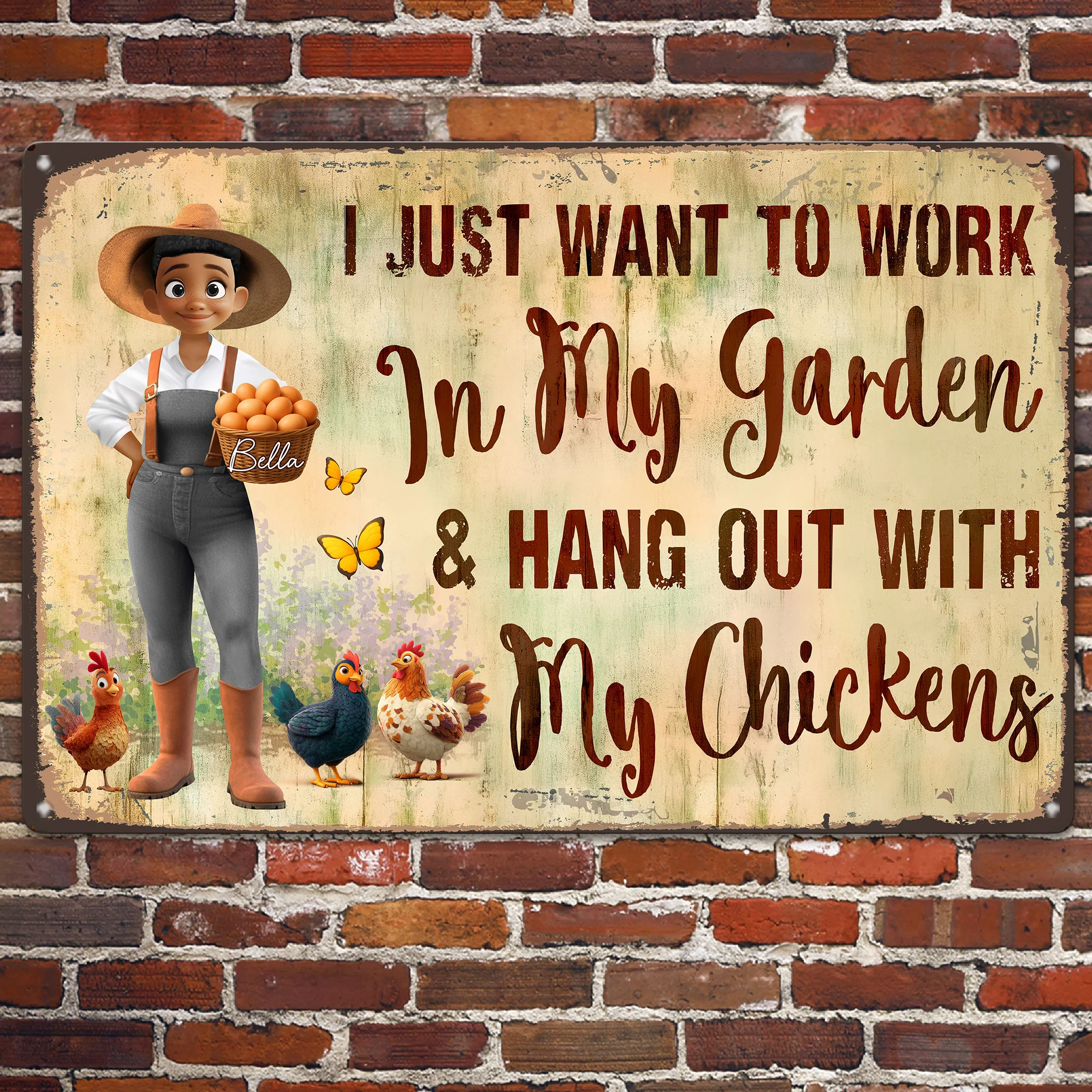 Be Aware A Crazy Chicken Lady And Her Peckers Live Here - Personalized Metal Sign - Image 2