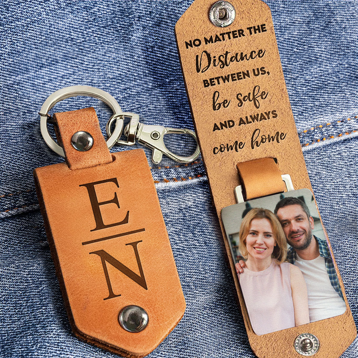 Be Safe And Always Come Home - Personalized Leather Photo Keychain - Image 2