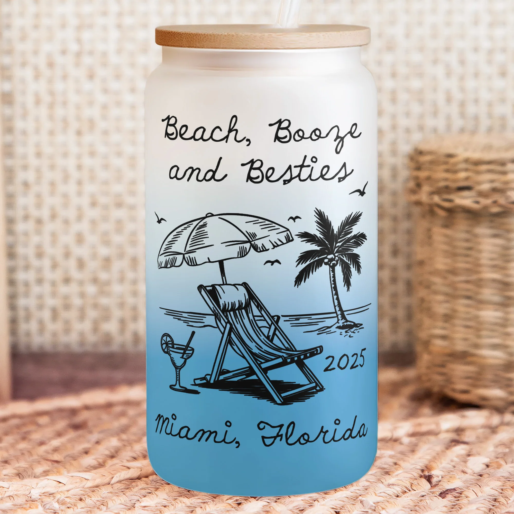 Beach, Booze And Besties - Summer Girls Trip - Personalized Frosted Glass Cup - Image 4