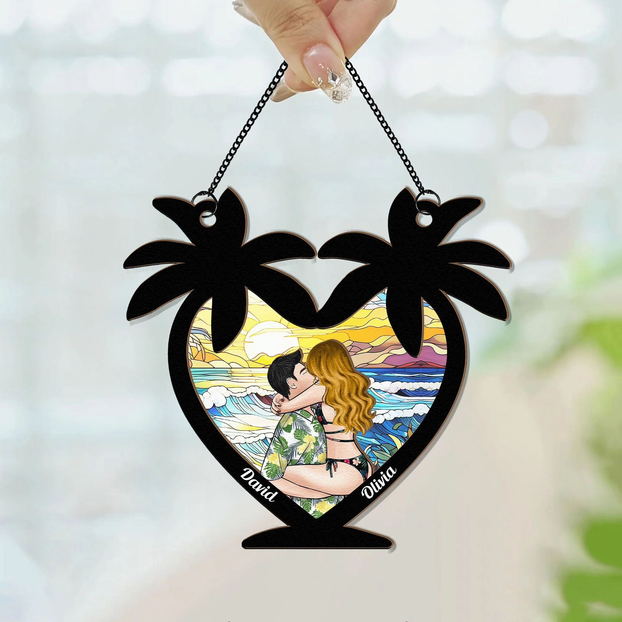 Beach Couple - Personalized Window Hanging Suncatcher Ornament - Image 3