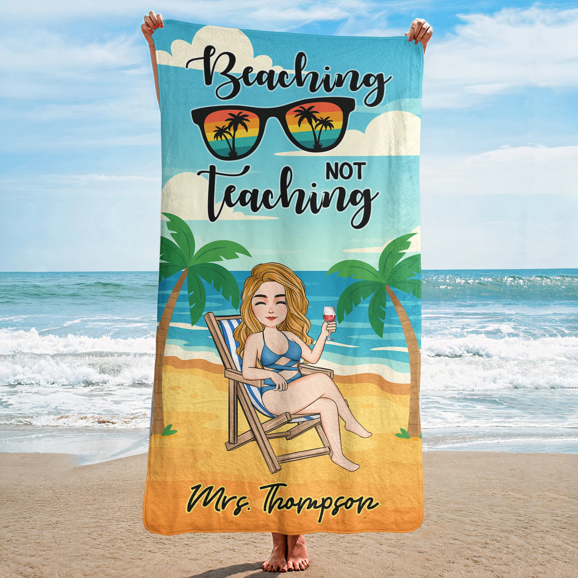 Beaching Not Teaching Teacher Summer Vibes - Personalized Quick-Dry Beach Towel - Image 3