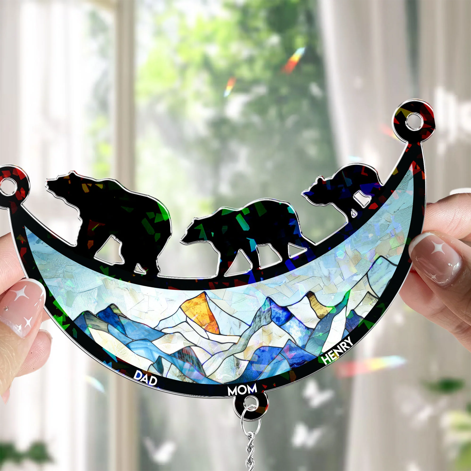 Bear Family - Personalized Acrylic Suncatcher With Crystal Ball Prism - Image 4