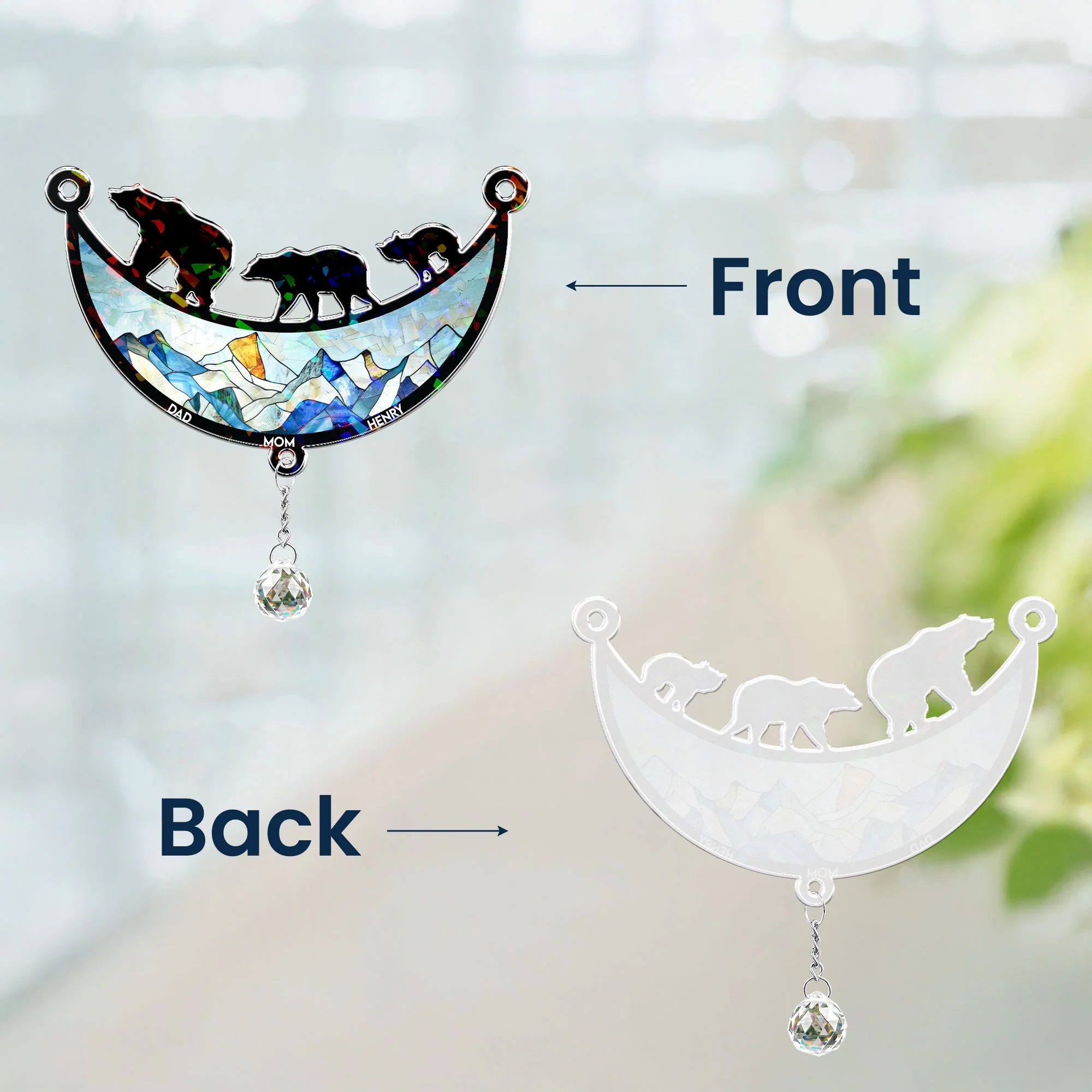 Bear Family - Personalized Acrylic Suncatcher With Crystal Ball Prism - Image 6