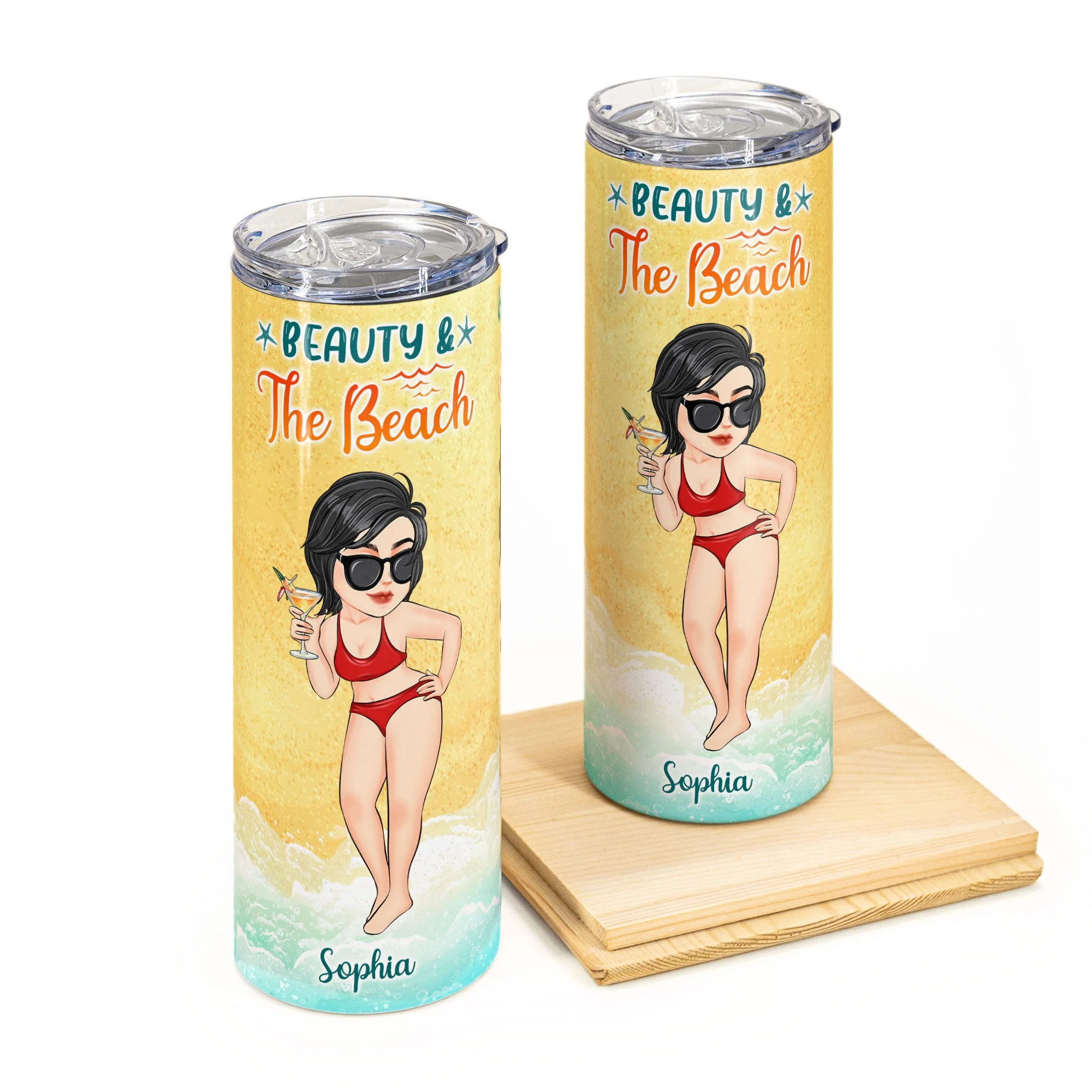 Beauty And The Beach - Personalized Skinny Tumbler - SummerGift For Her, Girl, Beach Lover, Vacation, Trippin' Gift, Cruisin' - Image 2