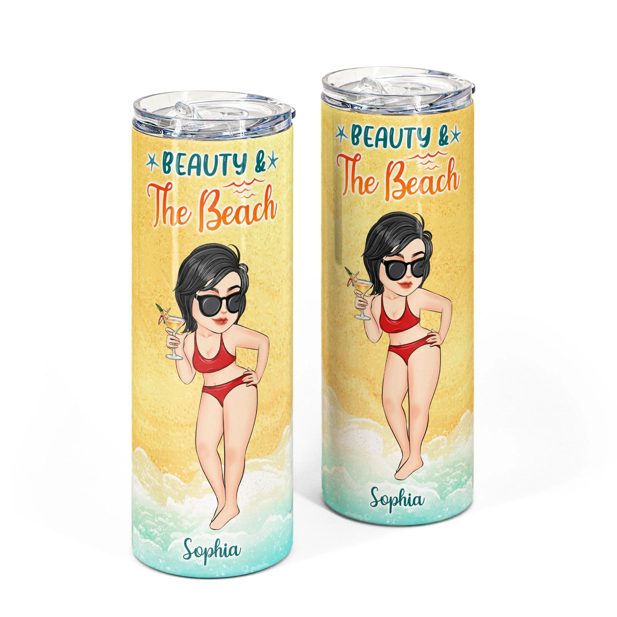 Beauty And The Beach - Personalized Skinny Tumbler - SummerGift For Her, Girl, Beach Lover, Vacation, Trippin' Gift, Cruisin' - Image 3