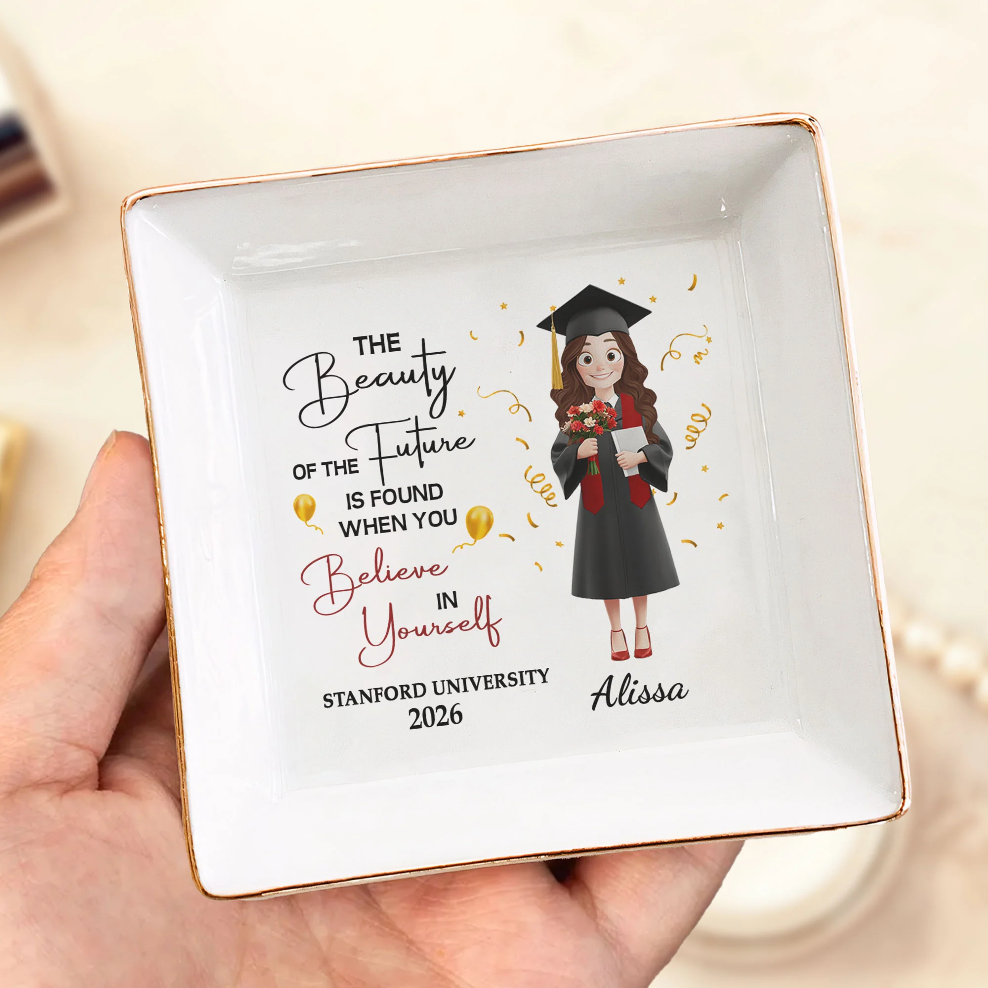 Beauty Of Future Is Found When You Believe In Yourself - Personalized Jewelry Dish - Image 2