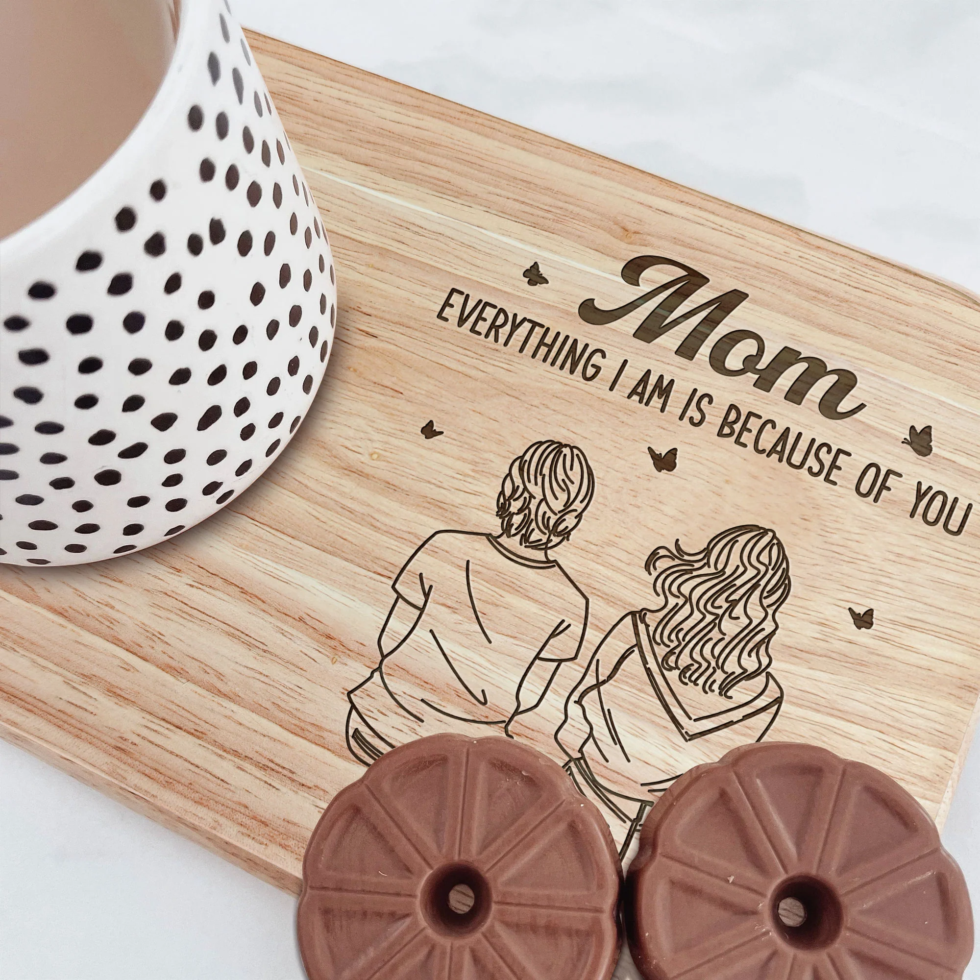 Because Of You - Custom Engraved Wooden Tea & Biscuit Board - Image 2