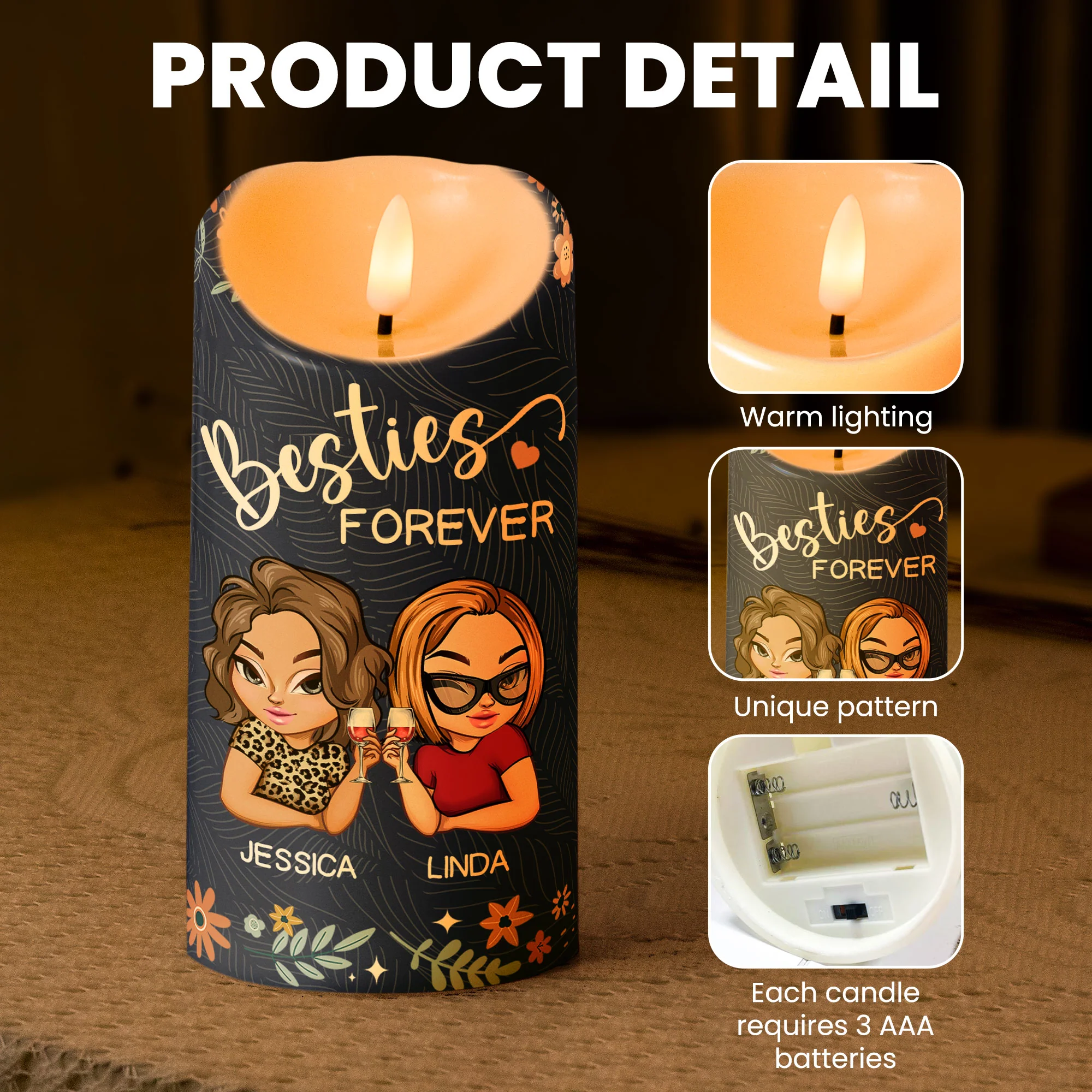 Because Of You I Laugh A Little Harder Friendship Gift - Personalized LED Candle - Image 4