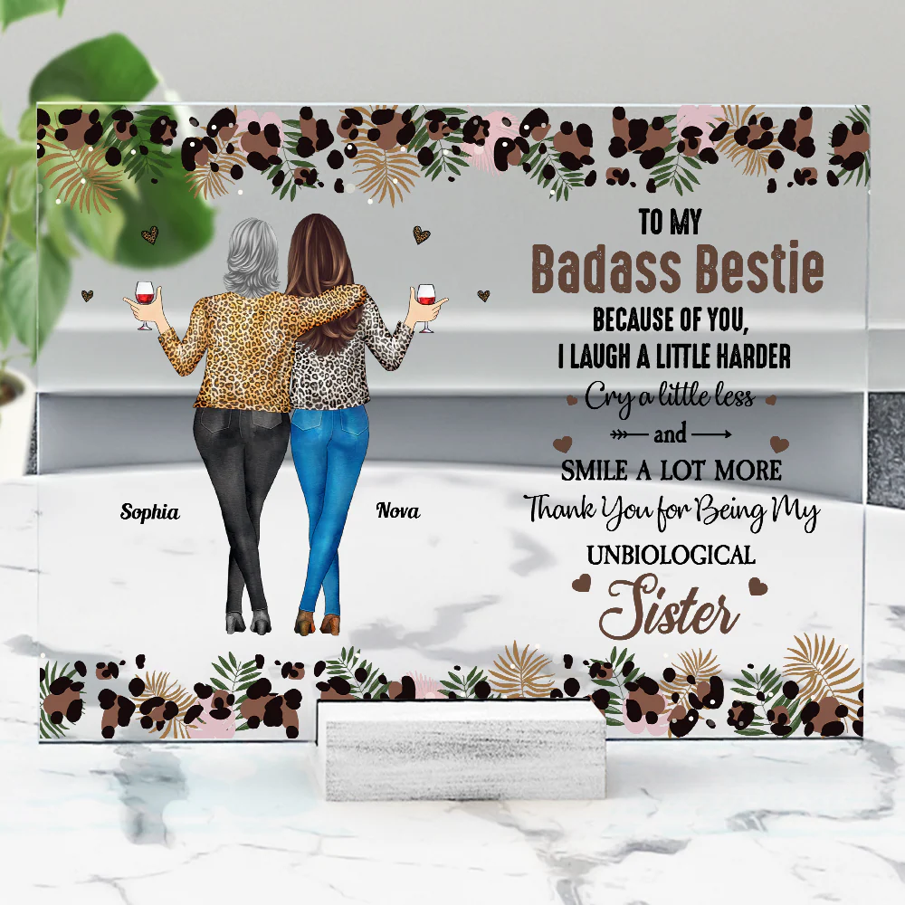 Because Of You I Laugh A Little Harder Friendship - Personalized Acrylic Plaque - Image 2