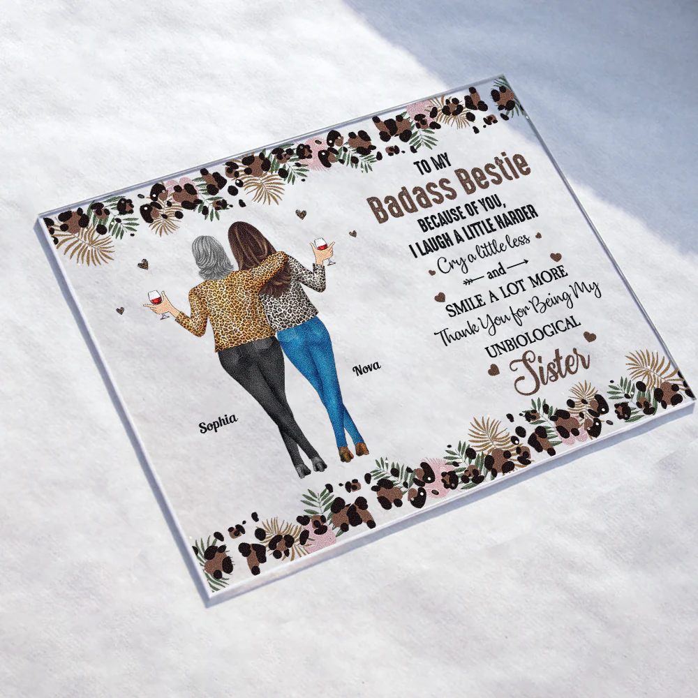Because Of You I Laugh A Little Harder Friendship - Personalized Acrylic Plaque - Image 3