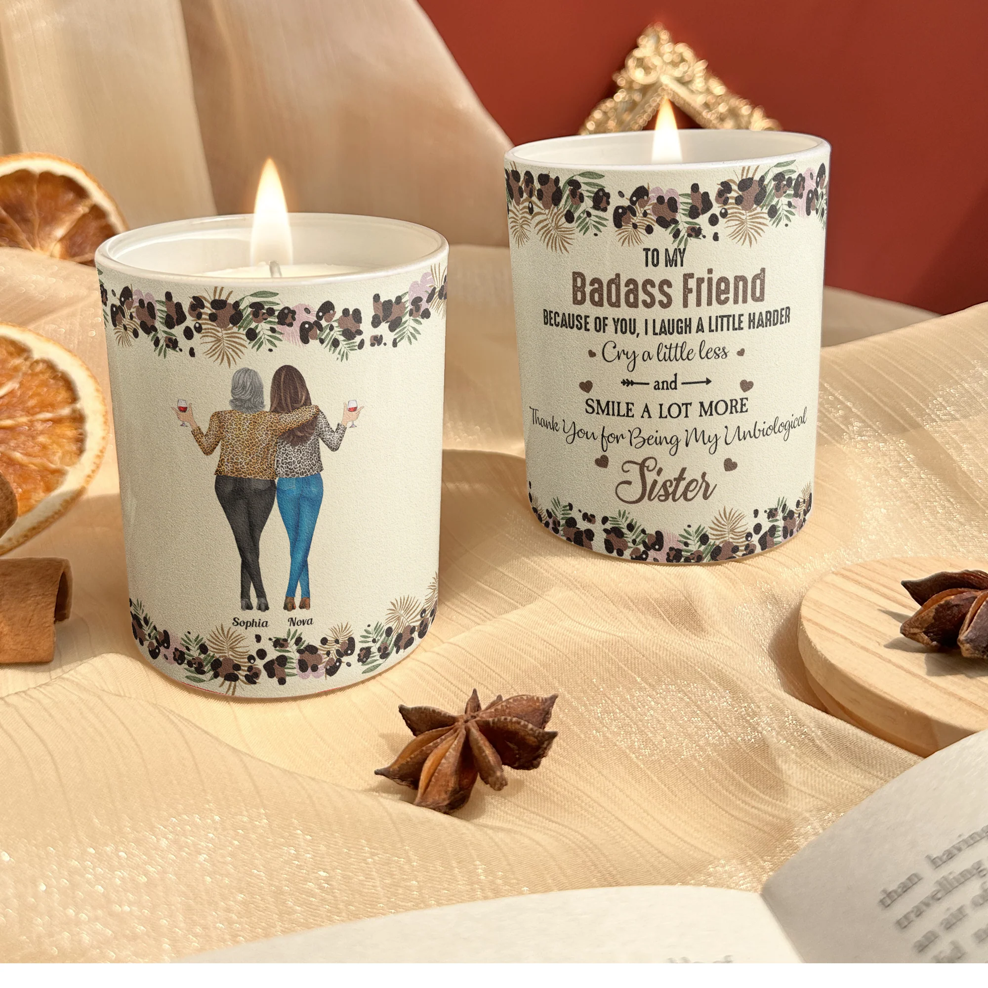 Because Of You I Laugh A Little Harder Friendship - Personalized Candle - Image 4