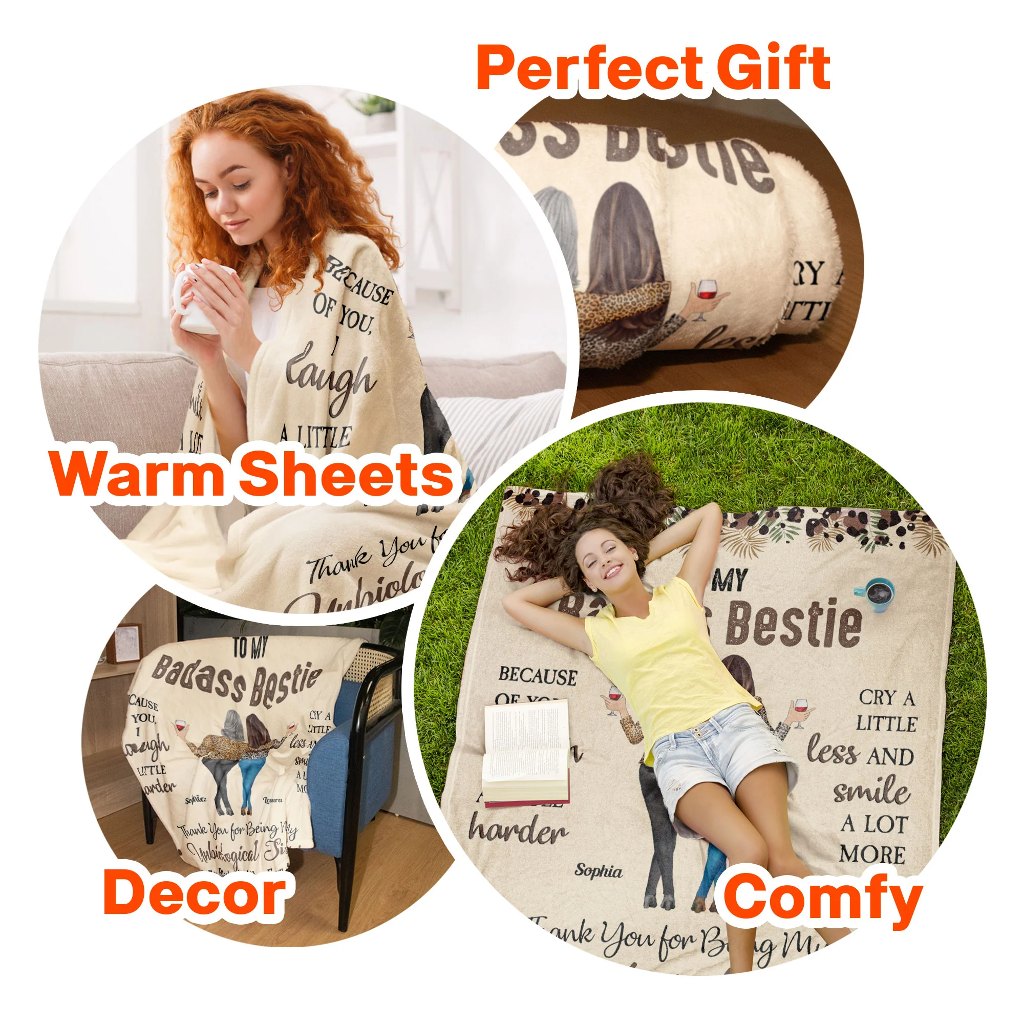 Because Of You, I Laugh A Little Harder - Personalized Blanket - Gift For Friend - Image 8
