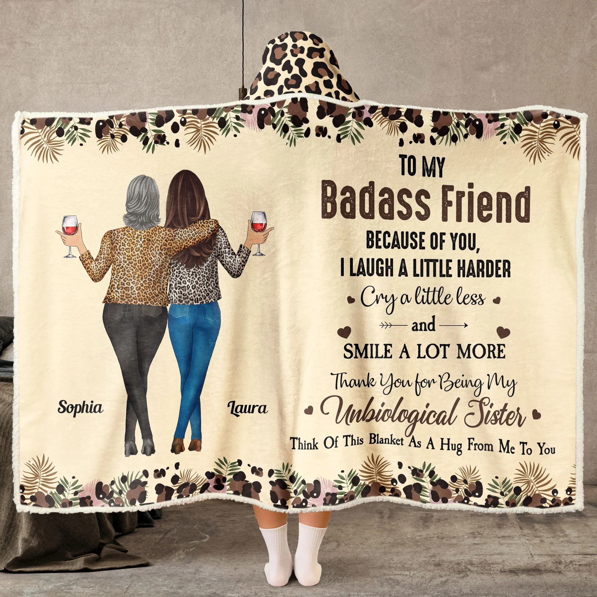 Because Of You, I Laugh A Little Harder - Personalized Wearable Blanket Hoodie - Image 2