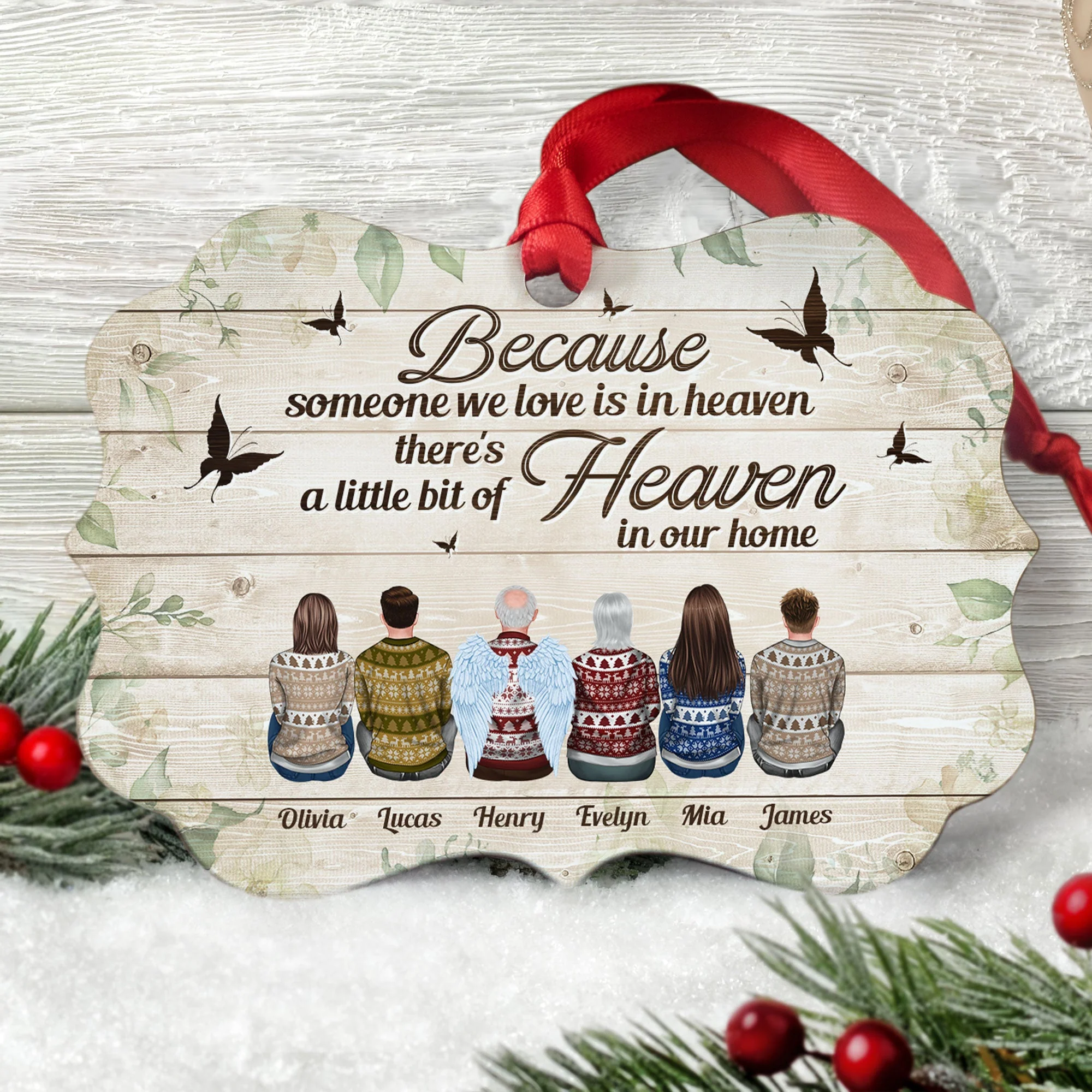 Because Someone We Love Is In Heaven - Personalized Aluminum Ornament - Christmas Gift Memorial Ornament For Family - Ugly Christmas Sweater Sitting - Image 2