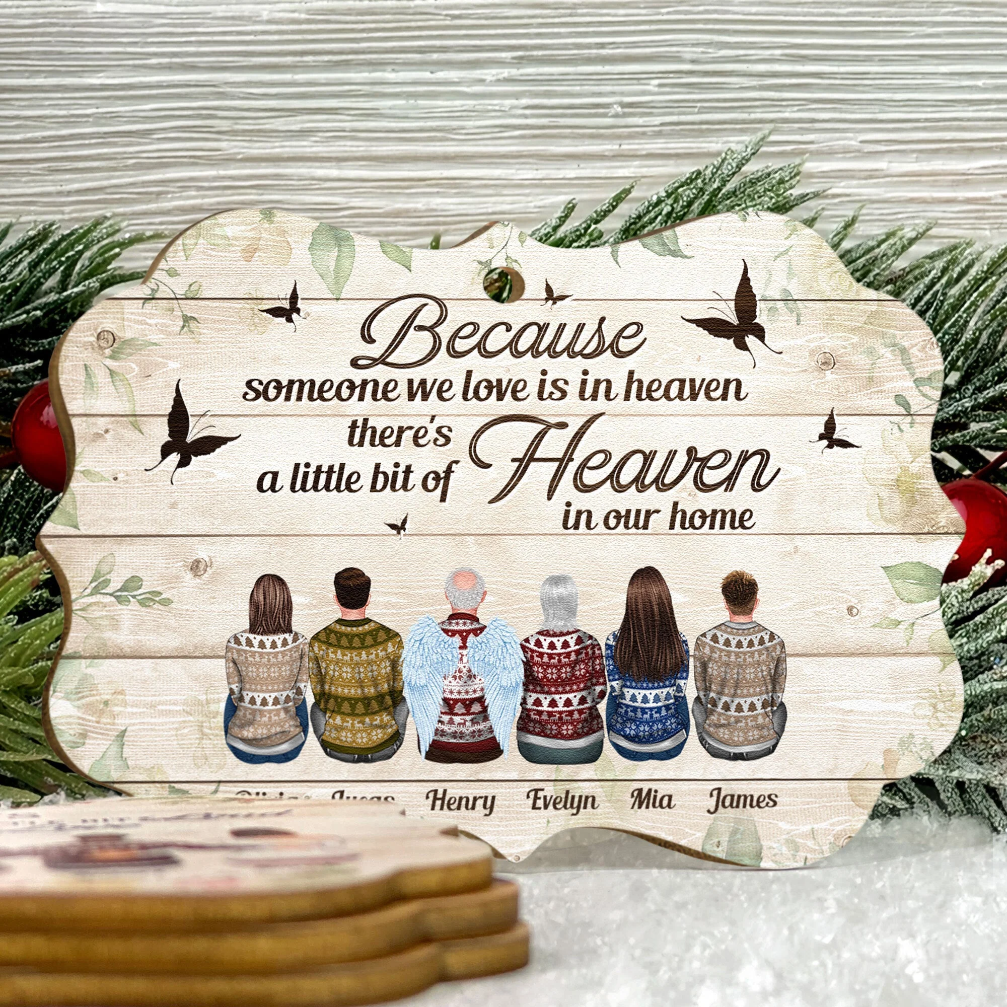 Because Someone We Love Is In Heaven - Personalized Aluminum Ornament - Christmas Gift Memorial Ornament For Family - Ugly Christmas Sweater Sitting - Image 5