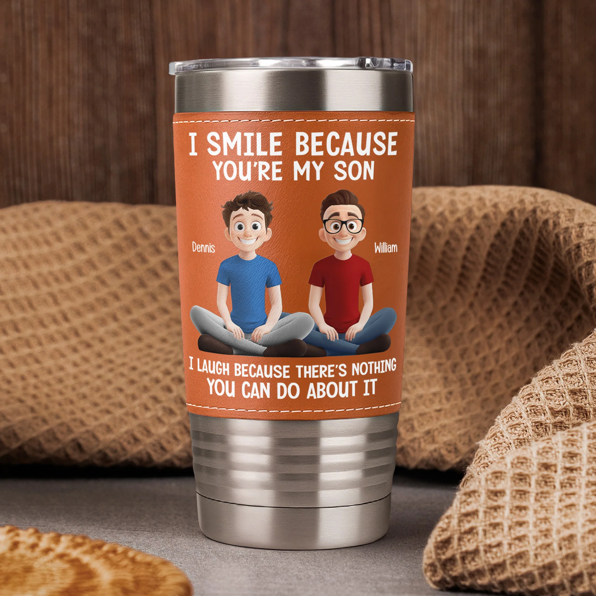 Because You Are My Son - Personalized 20oz Leather Wrapped Tumbler - Image 3
