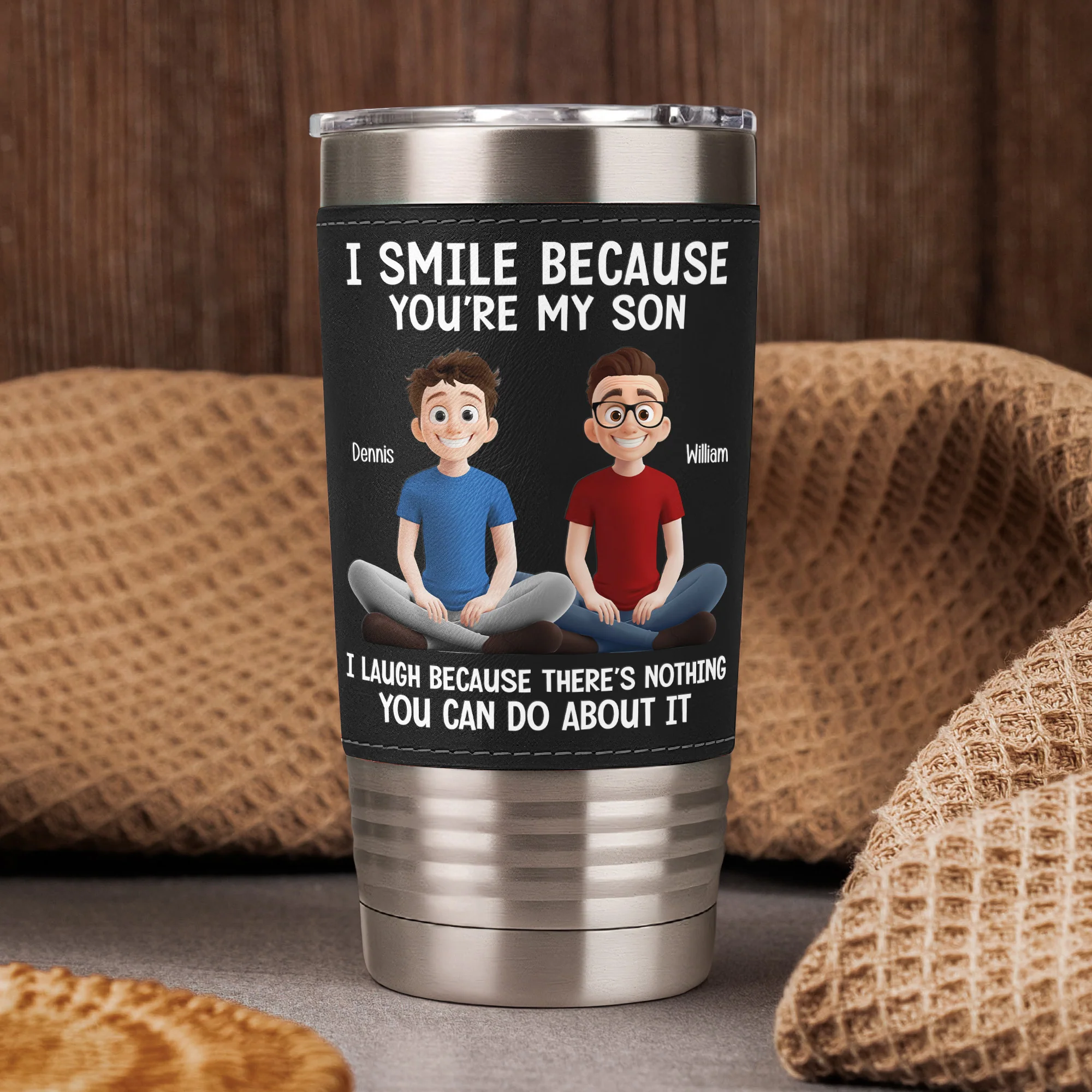 Because You Are My Son - Personalized 20oz Leather Wrapped Tumbler - Image 4