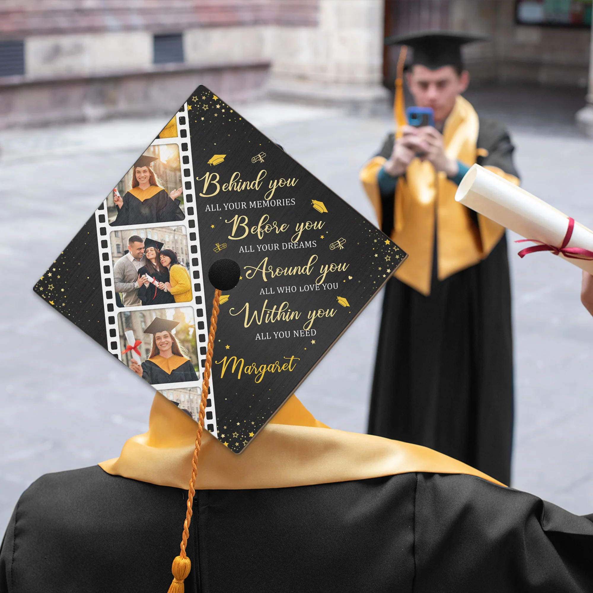 Behind You All Your Memories - Personalized Photo Graduation Cap Topper - Image 6