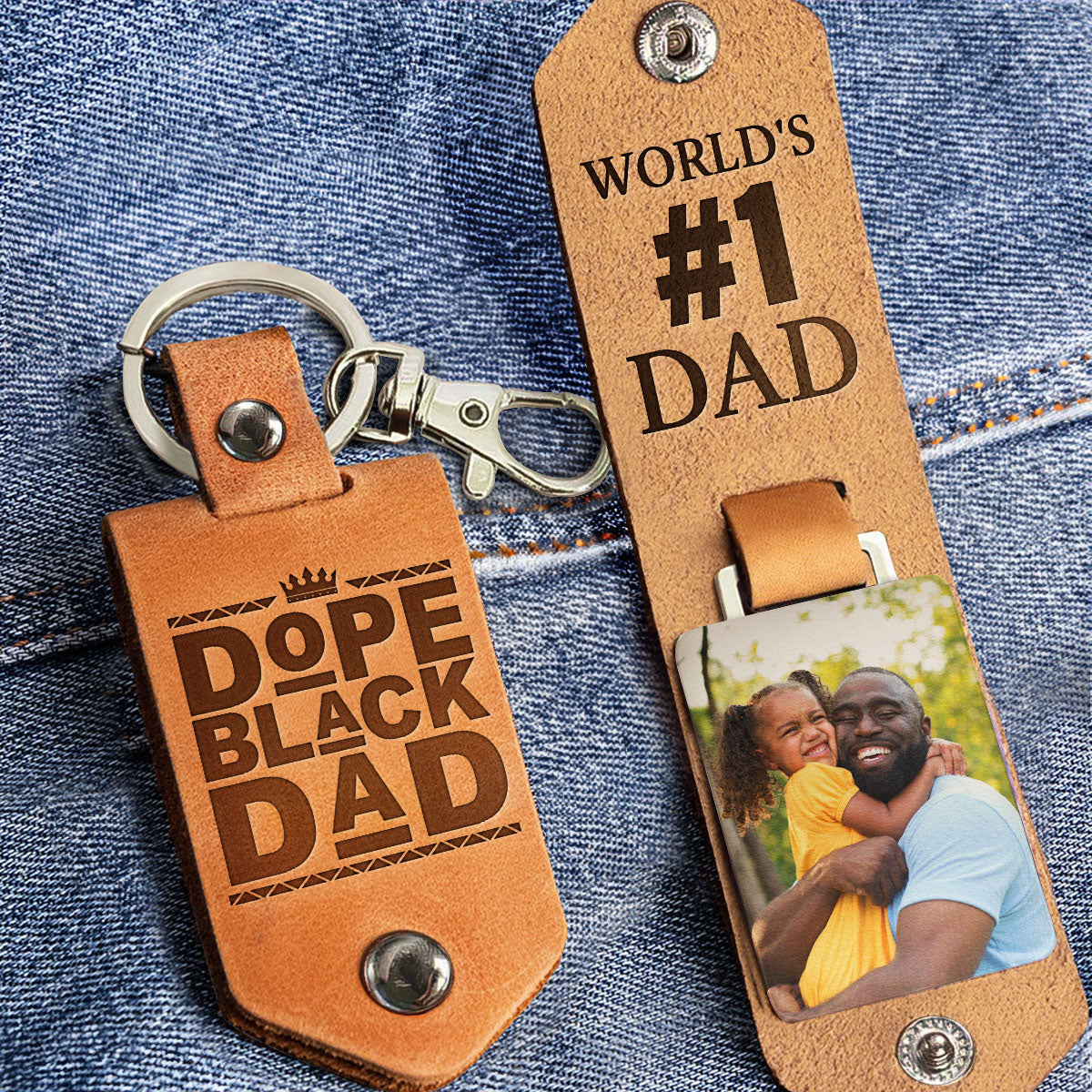 Best #1 Dad - Personalized Leather Photo Keychain - Image 2