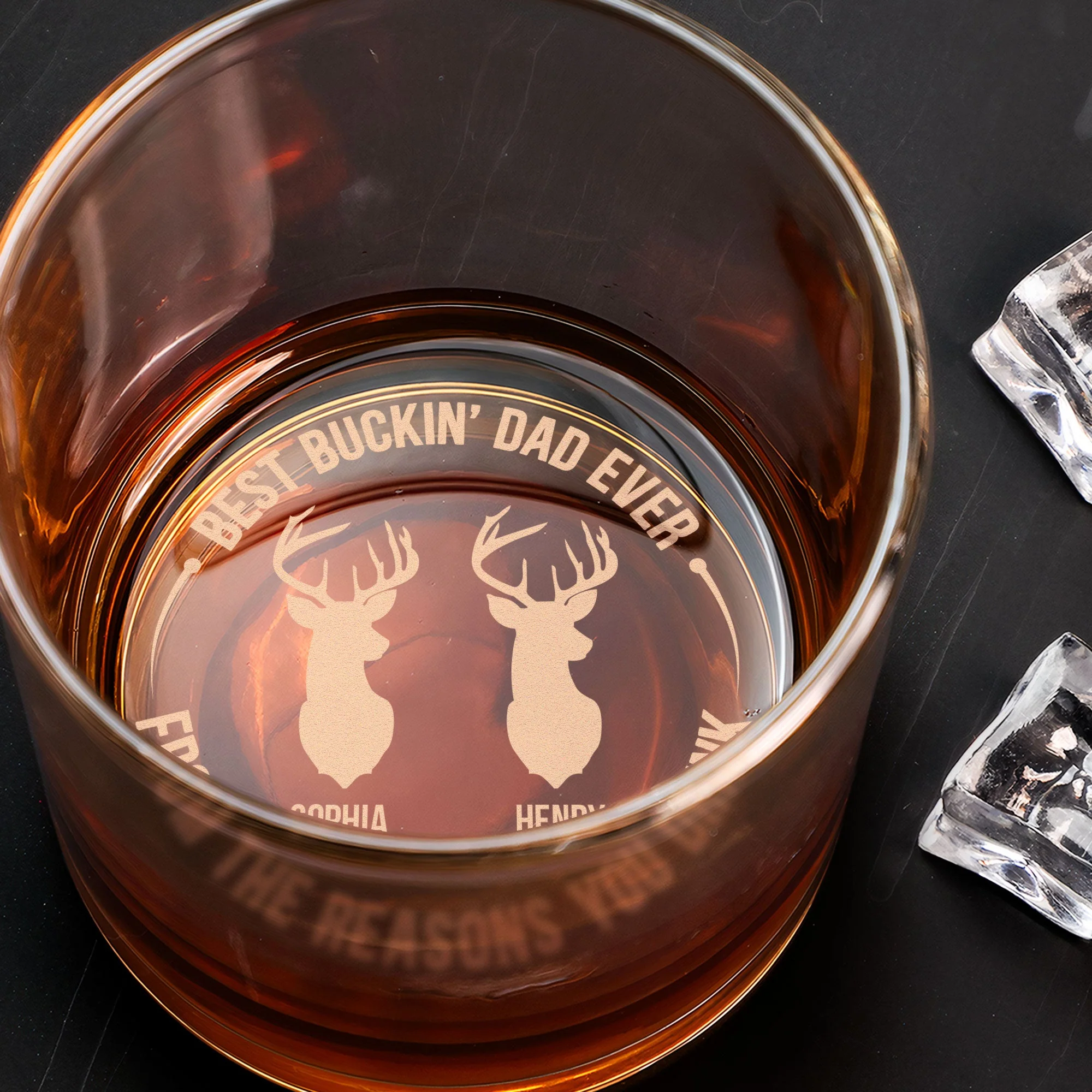 Best Buckin' Dad Ever - Personalized Engraved Whiskey Glass - Image 2
