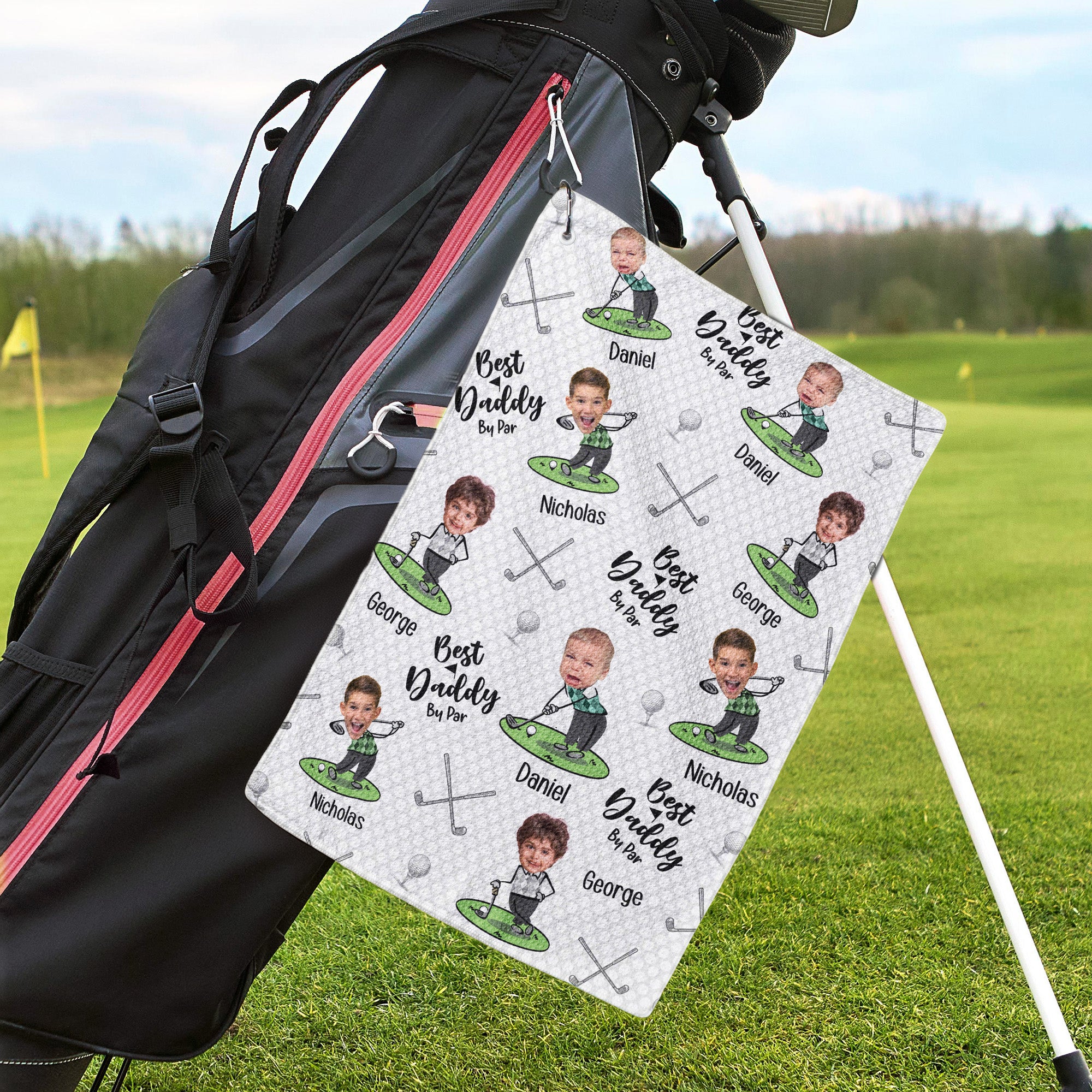 Best Dad By Par Best Papa By Par - Personalized Photo Golf Towel - Image 2