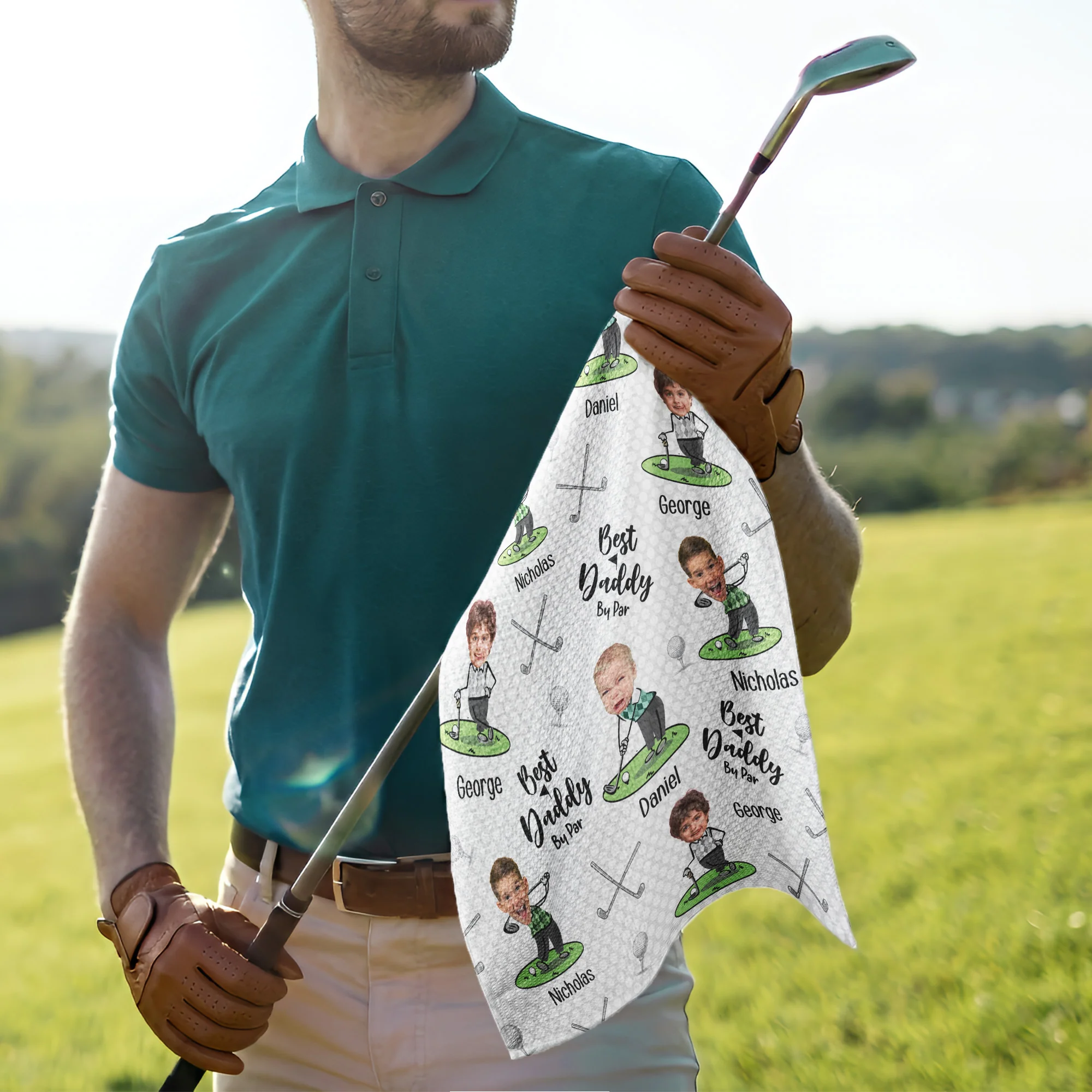 Best Dad By Par Best Papa By Par - Personalized Photo Golf Towel - Image 4