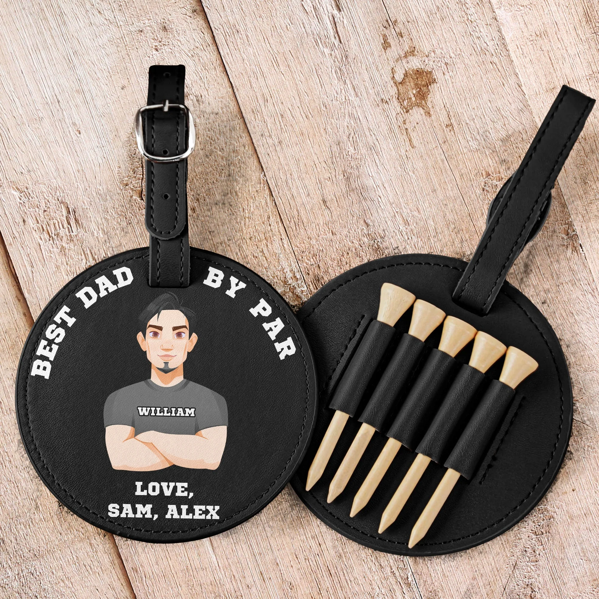 Best Dad By Par - Personalized Leather Golf Bag Tag - Image 2