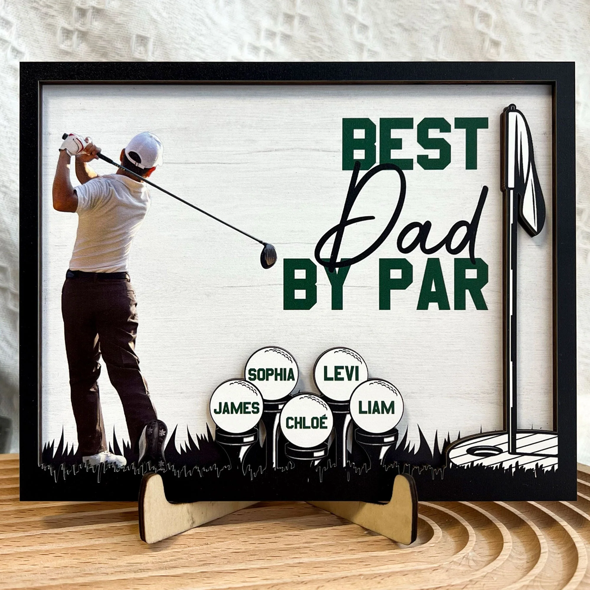 Best Dad By Par - Personalized Wooden Photo Plaque - Image 4