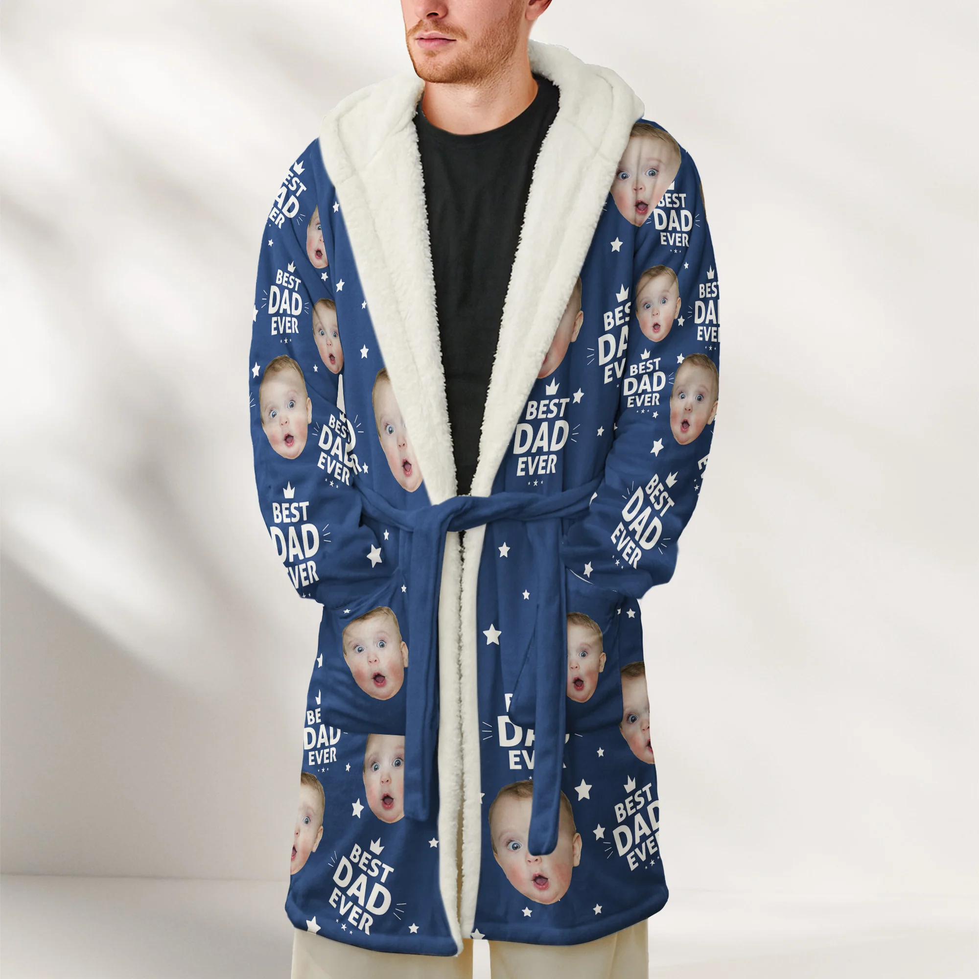 Best Dad Ever, Best Mom Ever, Best Papa Ever, Best Grandma Ever - Personalized Photo Hooded Robe - Image 2