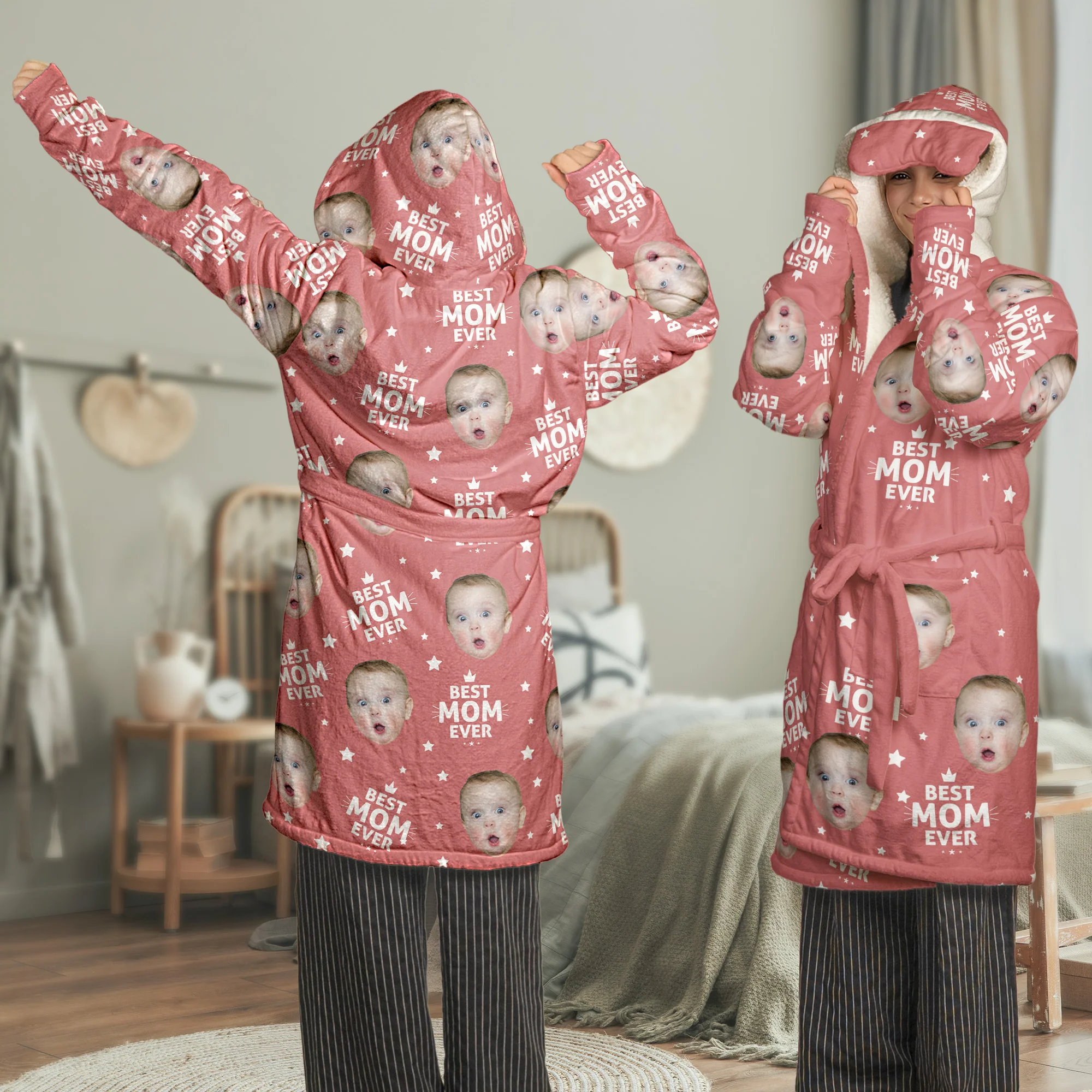 Best Dad Ever, Best Mom Ever, Best Papa Ever, Best Grandma Ever - Personalized Photo Hooded Robe - Image 8