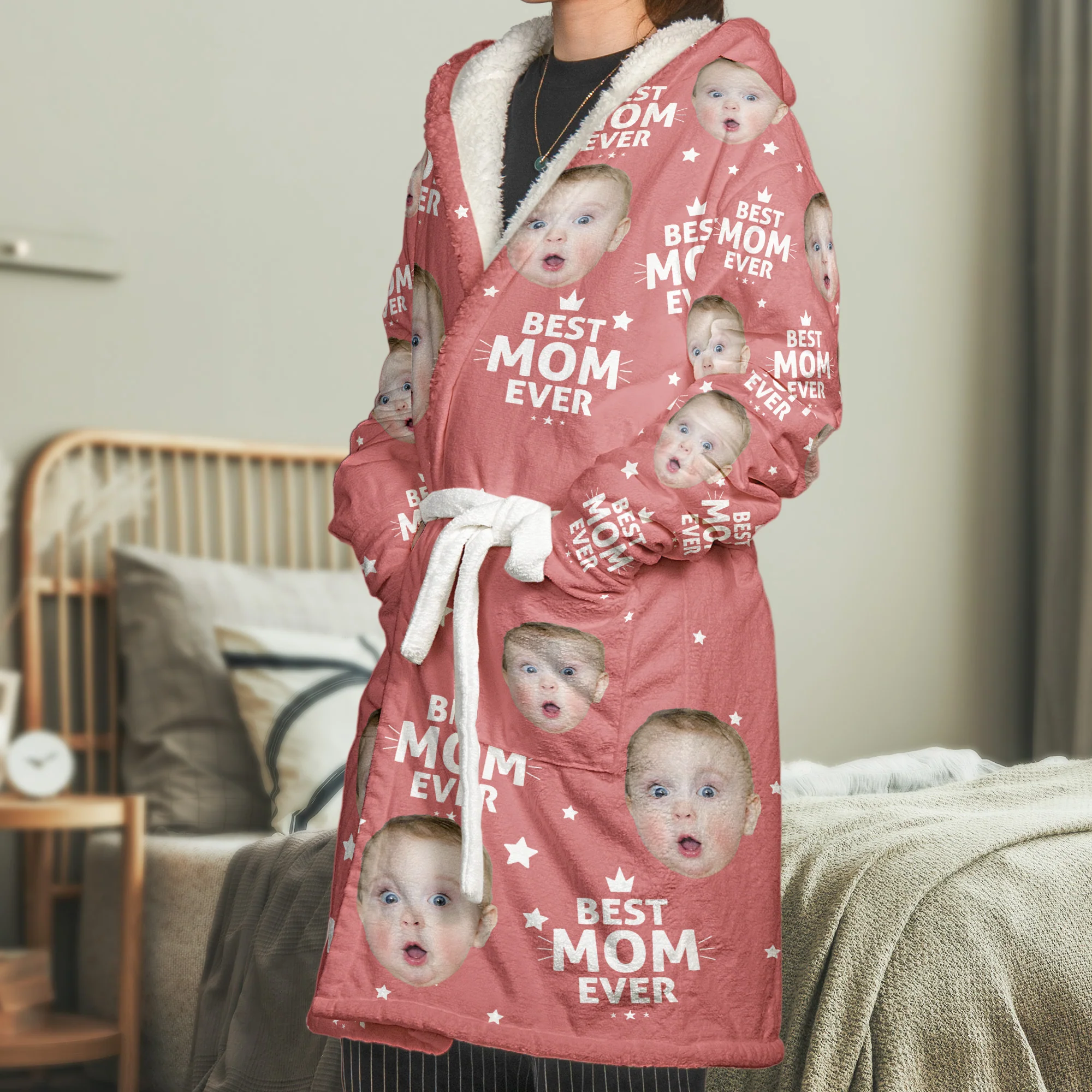 Best Dad Ever, Best Mom Ever, Best Papa Ever, Best Grandma Ever - Personalized Photo Hooded Robe - Image 9