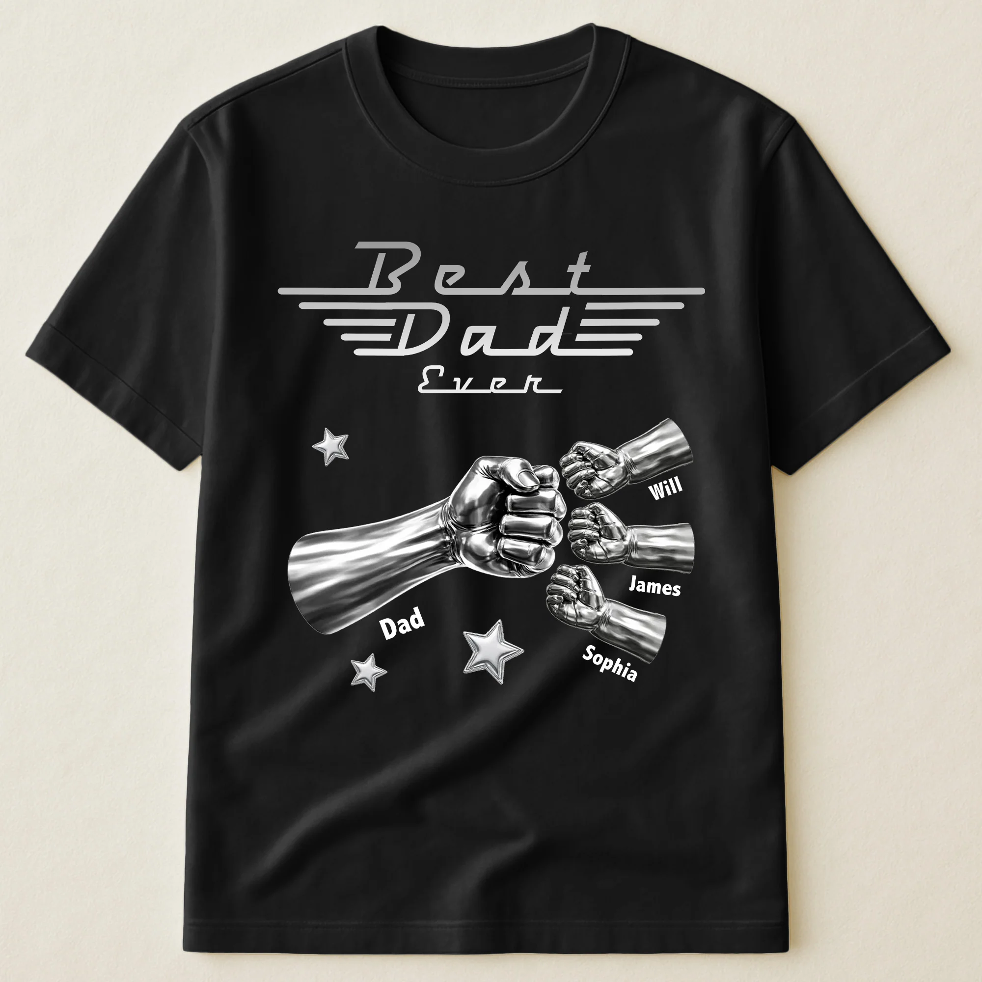Best Dad Ever, Best Papa Ever - Metalic Fist Bump - Personalized Shirt - Image 3