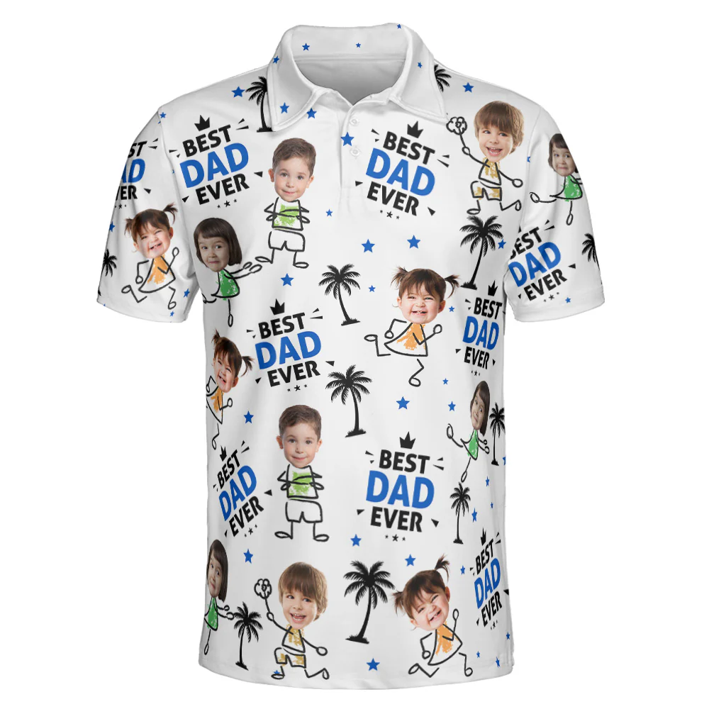 Best Dad Ever Custom Cute Kid Face Father's Day Gift For Dad, Husband, Grandpa - Personalized Polo Shirt - Image 4