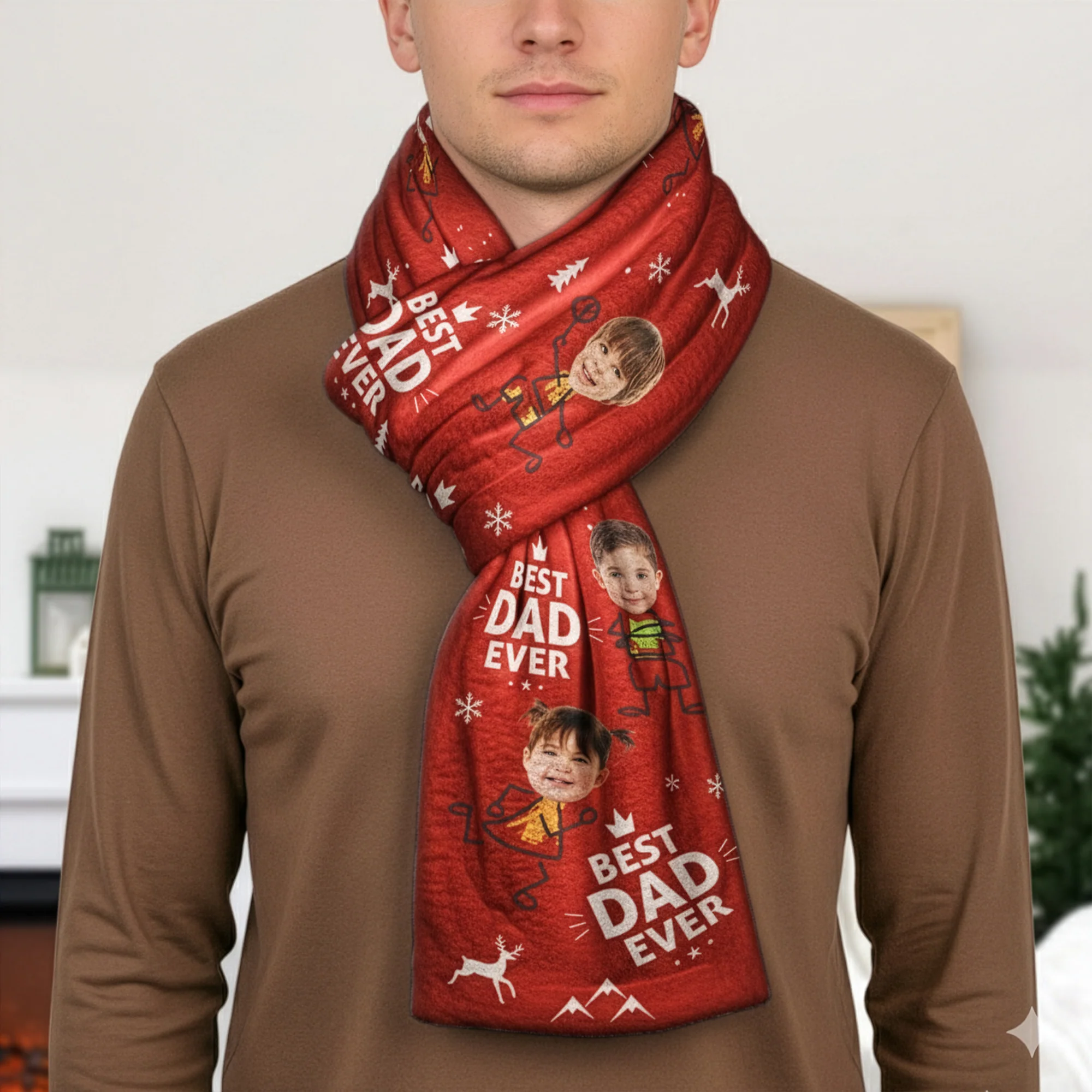 Best Dad Ever Custom Kid Faces - Personalized Fleece Scarf - Image 2
