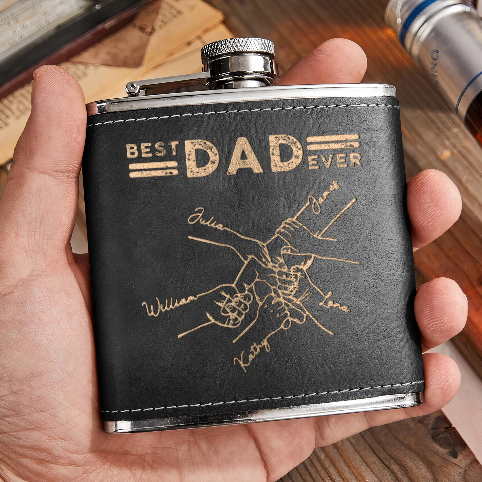 Best Dad Ever Father's Day Gifts - Personalized Leather Flask - Image 3