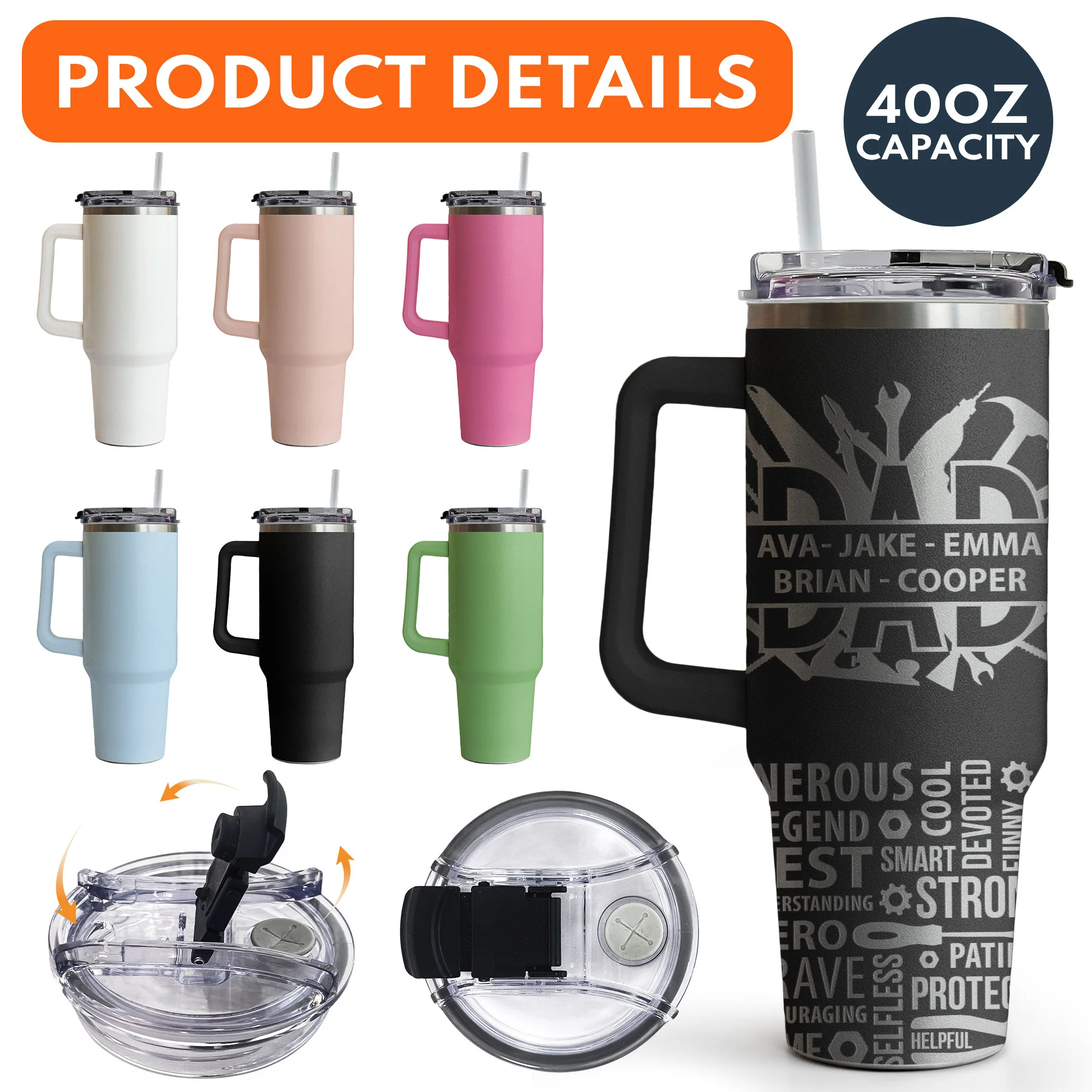 Best Dad Ever Gift Dad Tools Custom Kids Names - Personalized 40oz Tumbler - Image 5