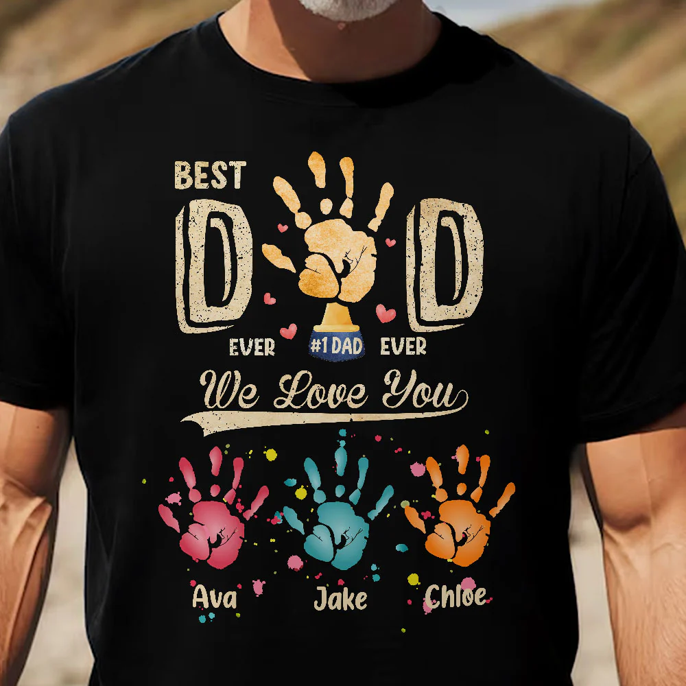 Best Dad Ever Hand Print Custom Kids Names - Personalized Shirt - Image 2