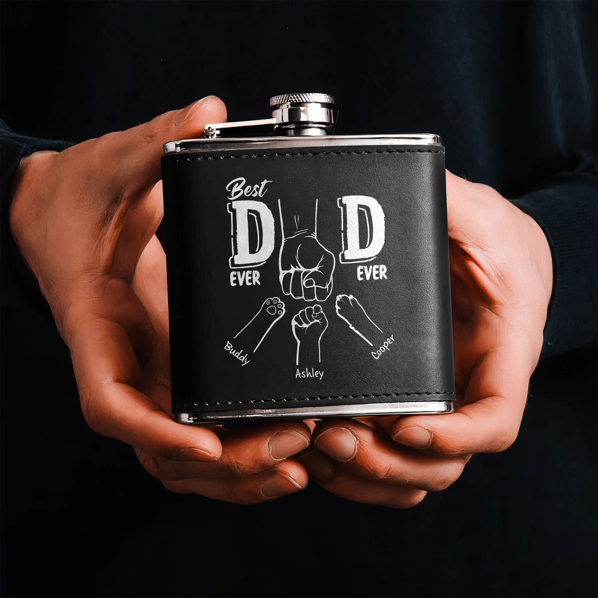 Best Dad Ever - Line Version - Personalized Leather Flask - Image 5