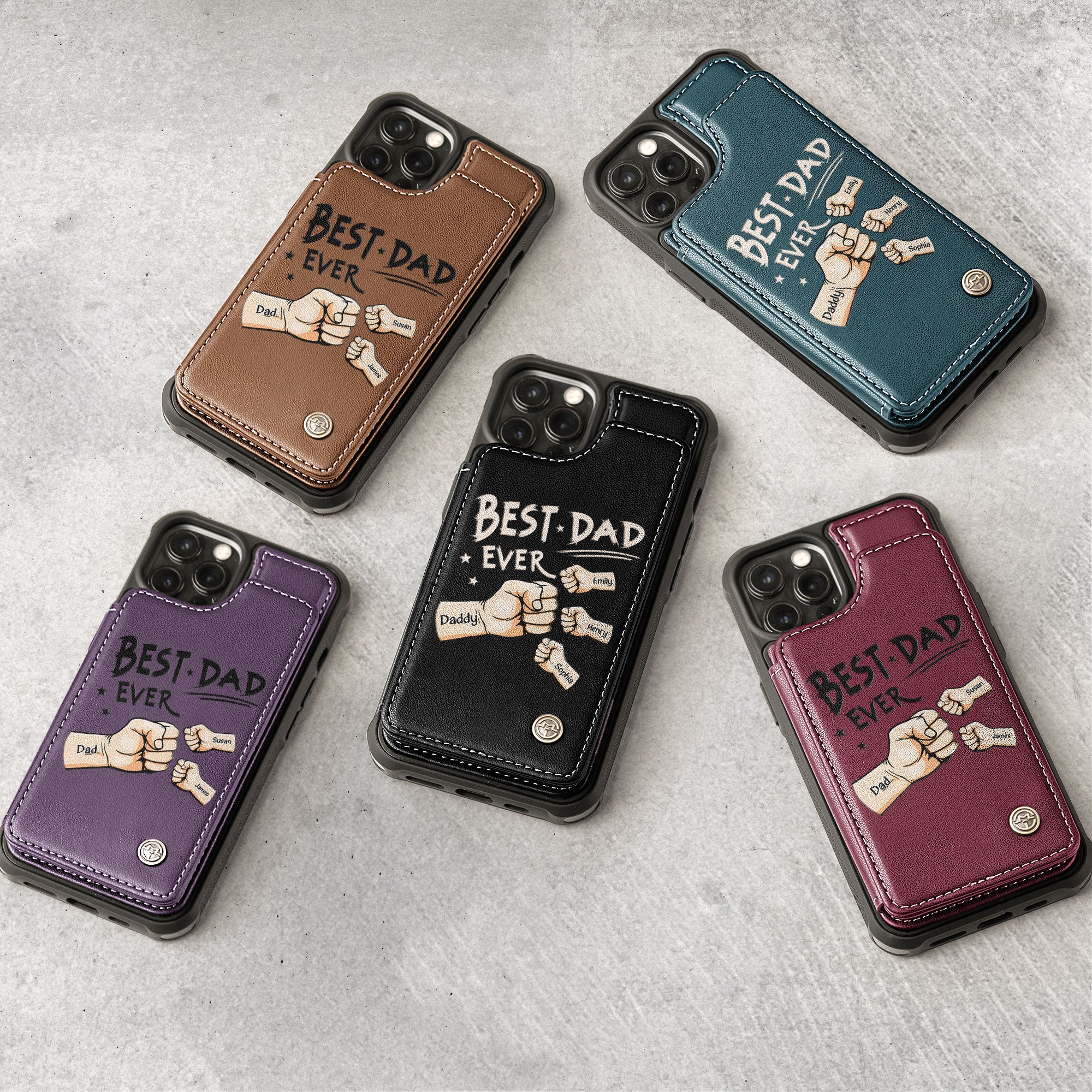 Best Dad Ever - Personalized Leather Flip Wallet Phone Case - Image 2