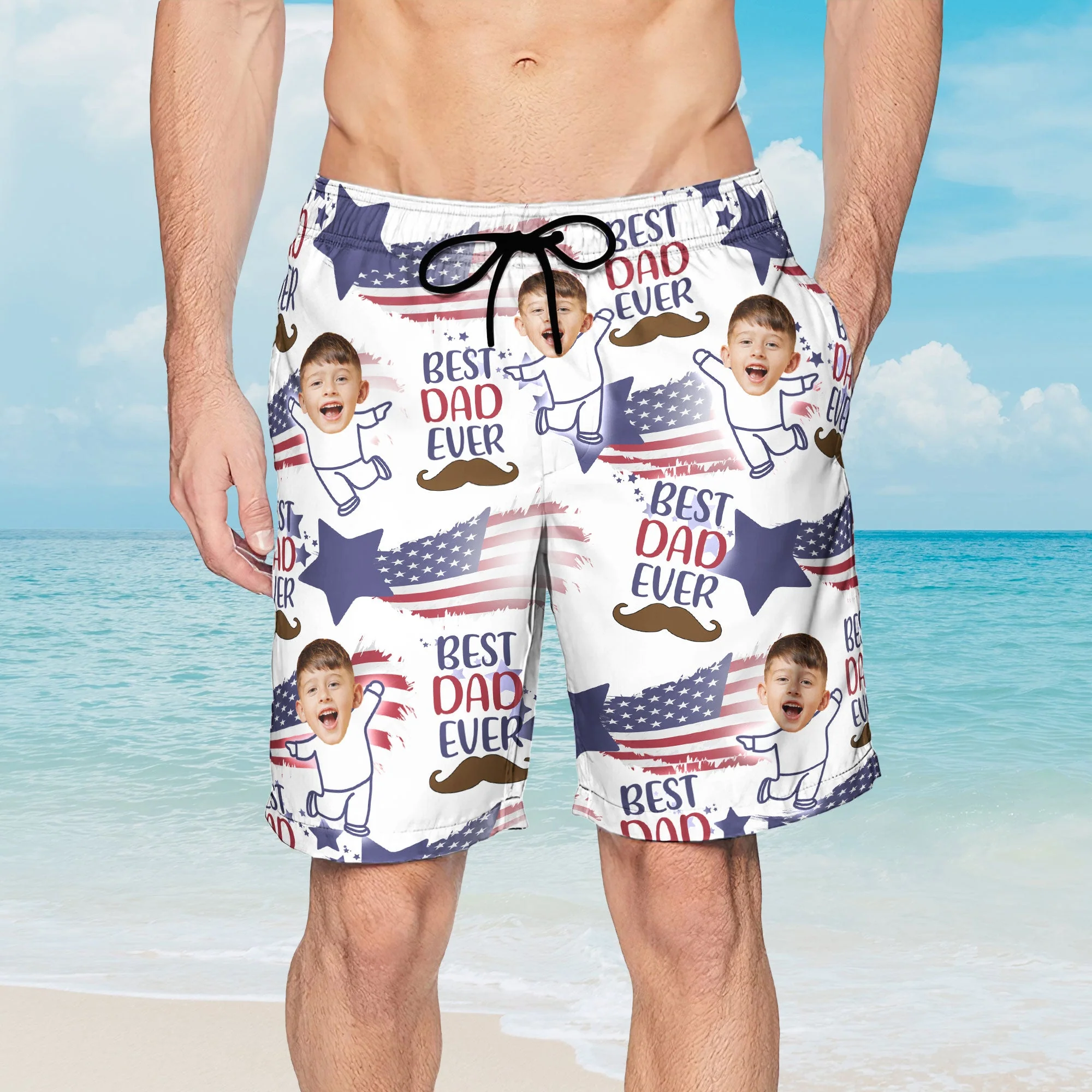 Photo Inserted Best Dad Ever - Personalized Photo Men's Beach Shorts - Image 4