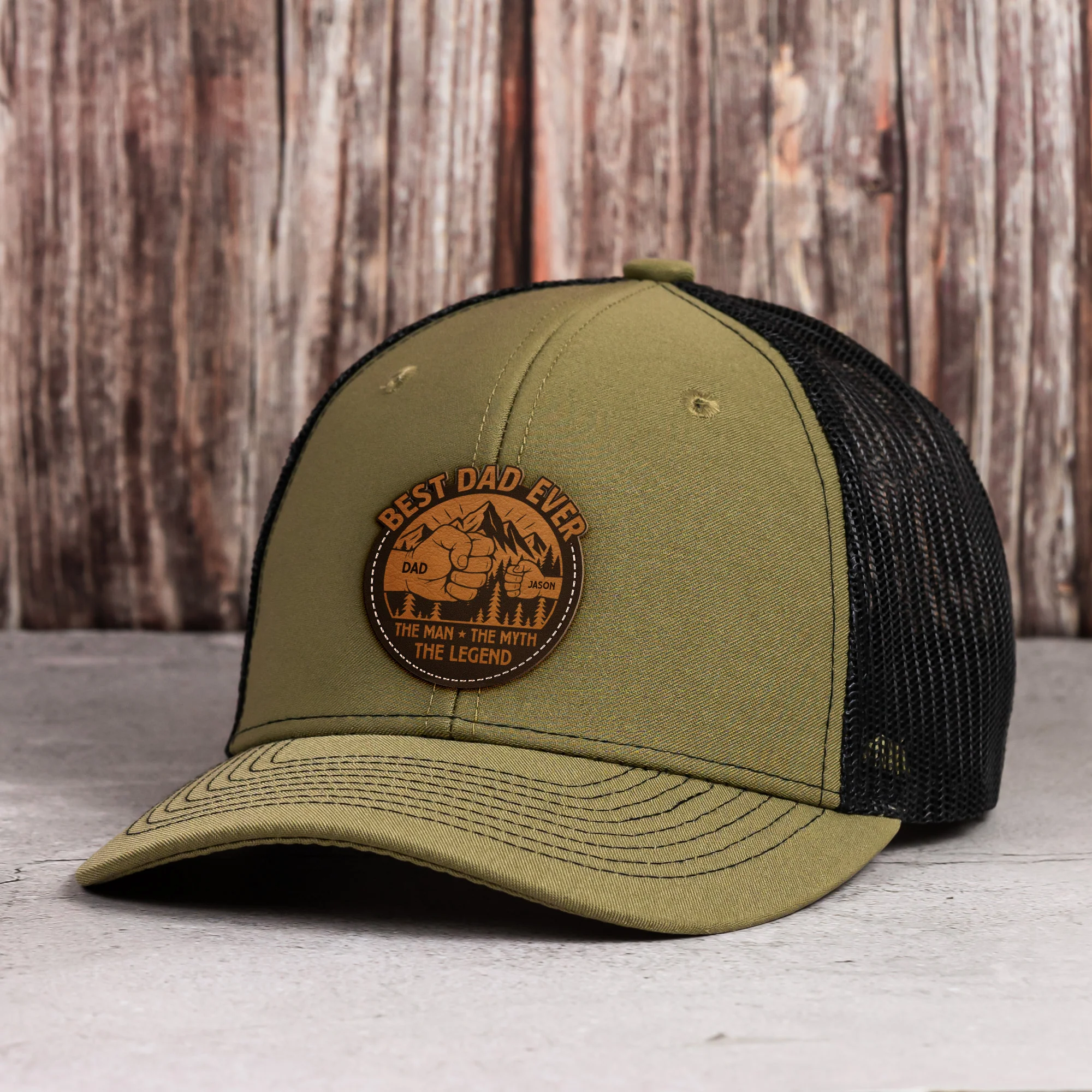 Best Dad Ever The Man The Myth The Legend - Personalized Leather Patch Hat - Image 3
