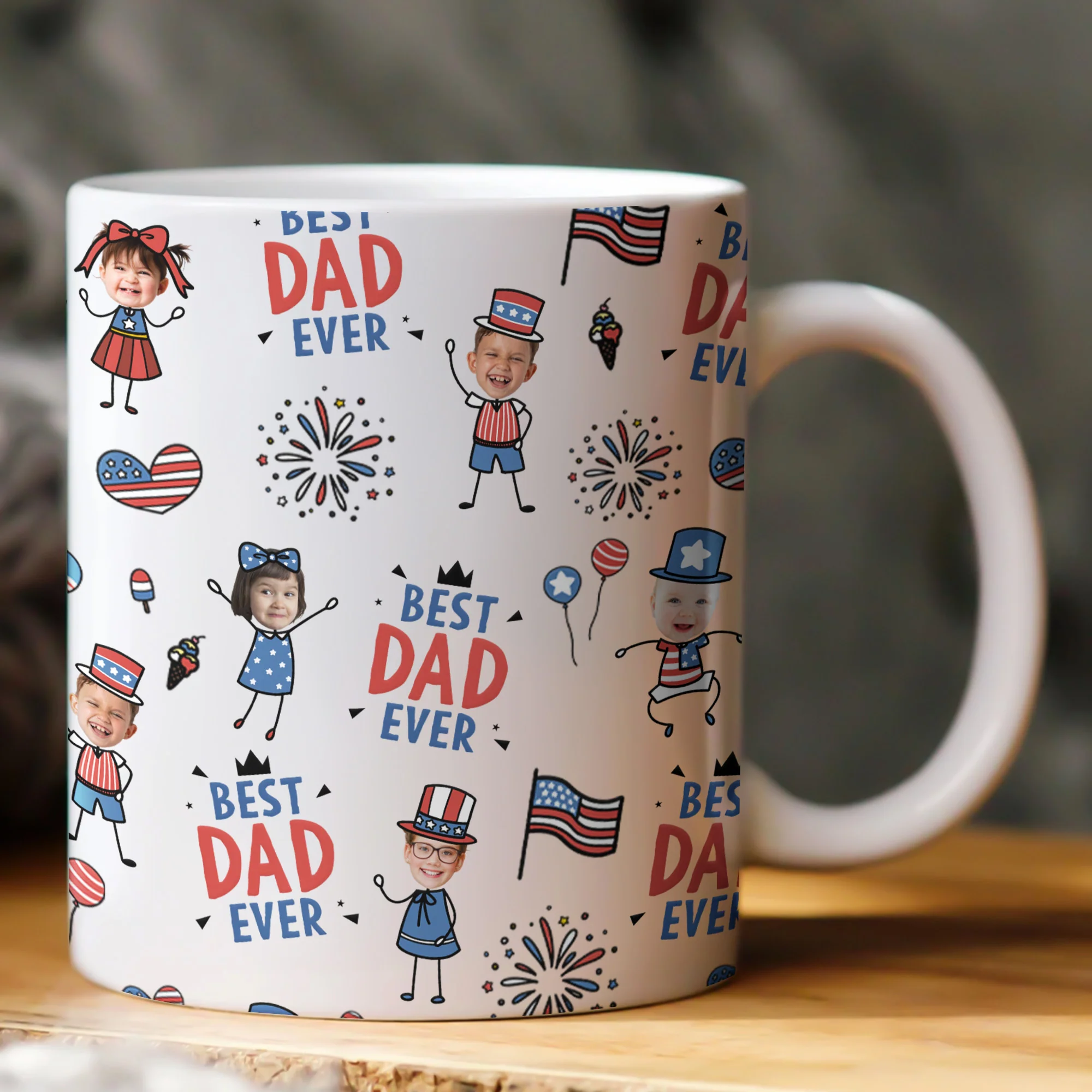 Best Dad Ever USA Flag - Personalized Mug
