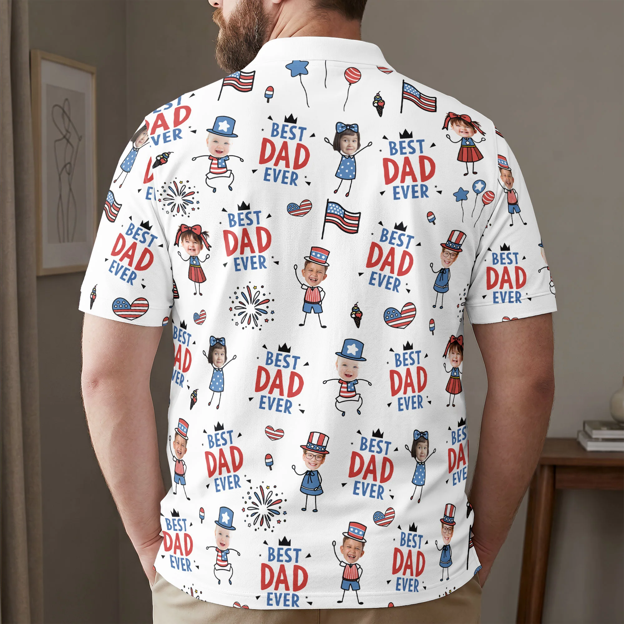 Best Dad Ever USA Flag - Personalized Polo Shirt - Image 2
