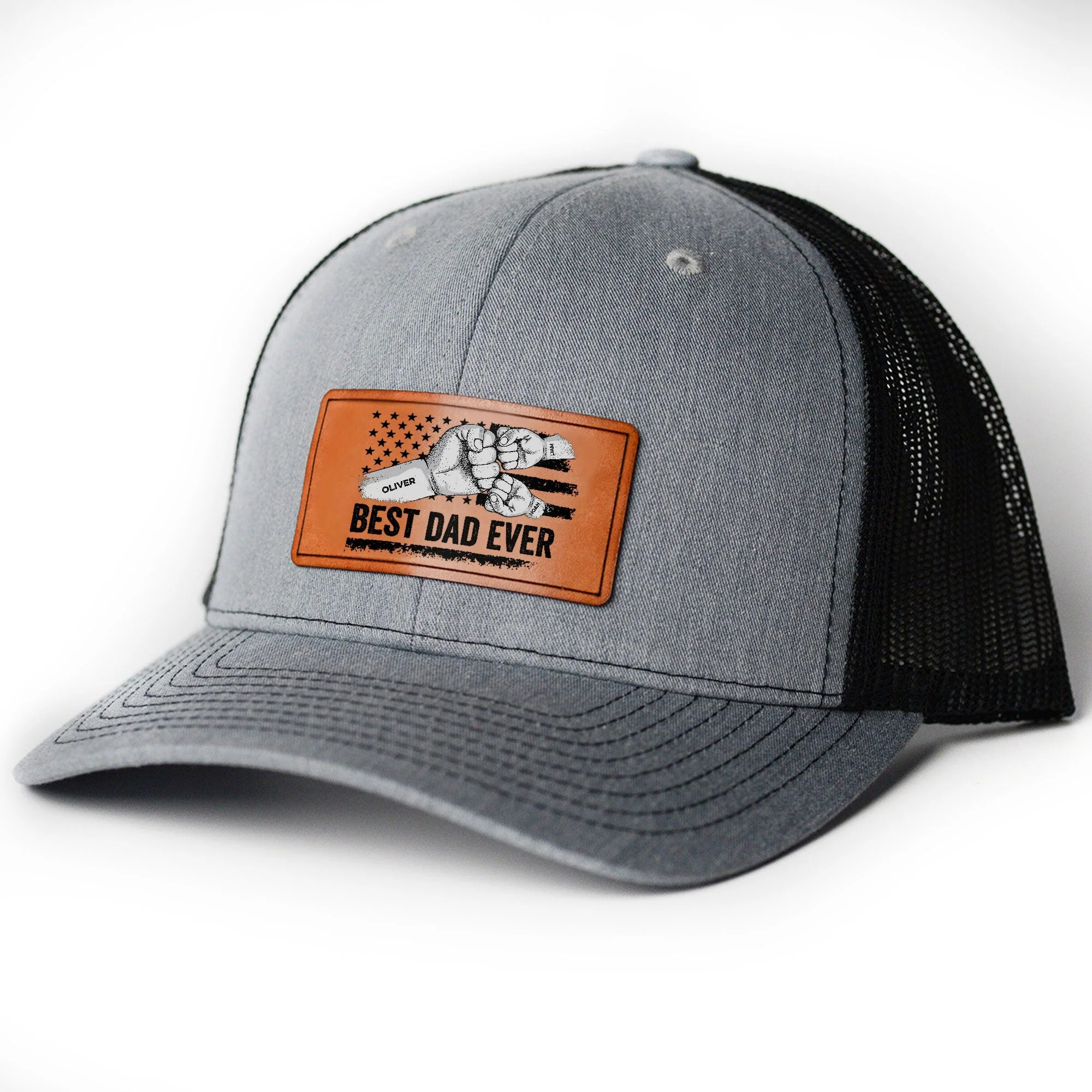 Best Dad Ever - Vintage Version - Personalized Leather Patch Hat - Image 5