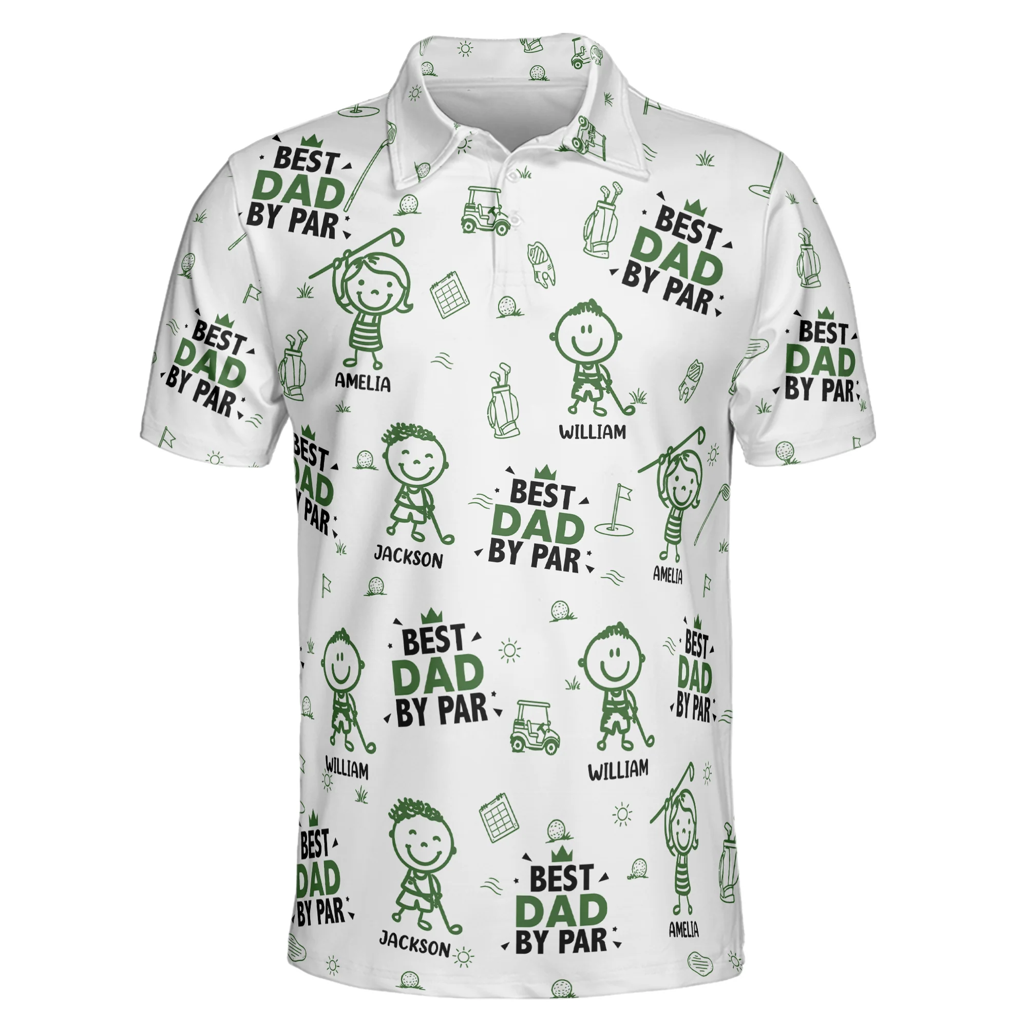 Best Dad, Grandpa By Par, Cute Kids Art, Toile De Jouy - Personalized Polo Shirt - Image 3