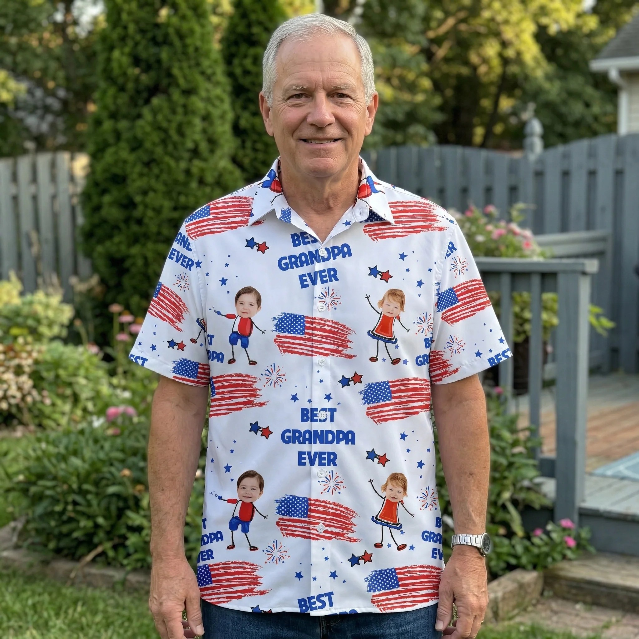 Best Dad Grandpa Ever Custom Photo - Personalized Hawaiian Shirt - Image 4